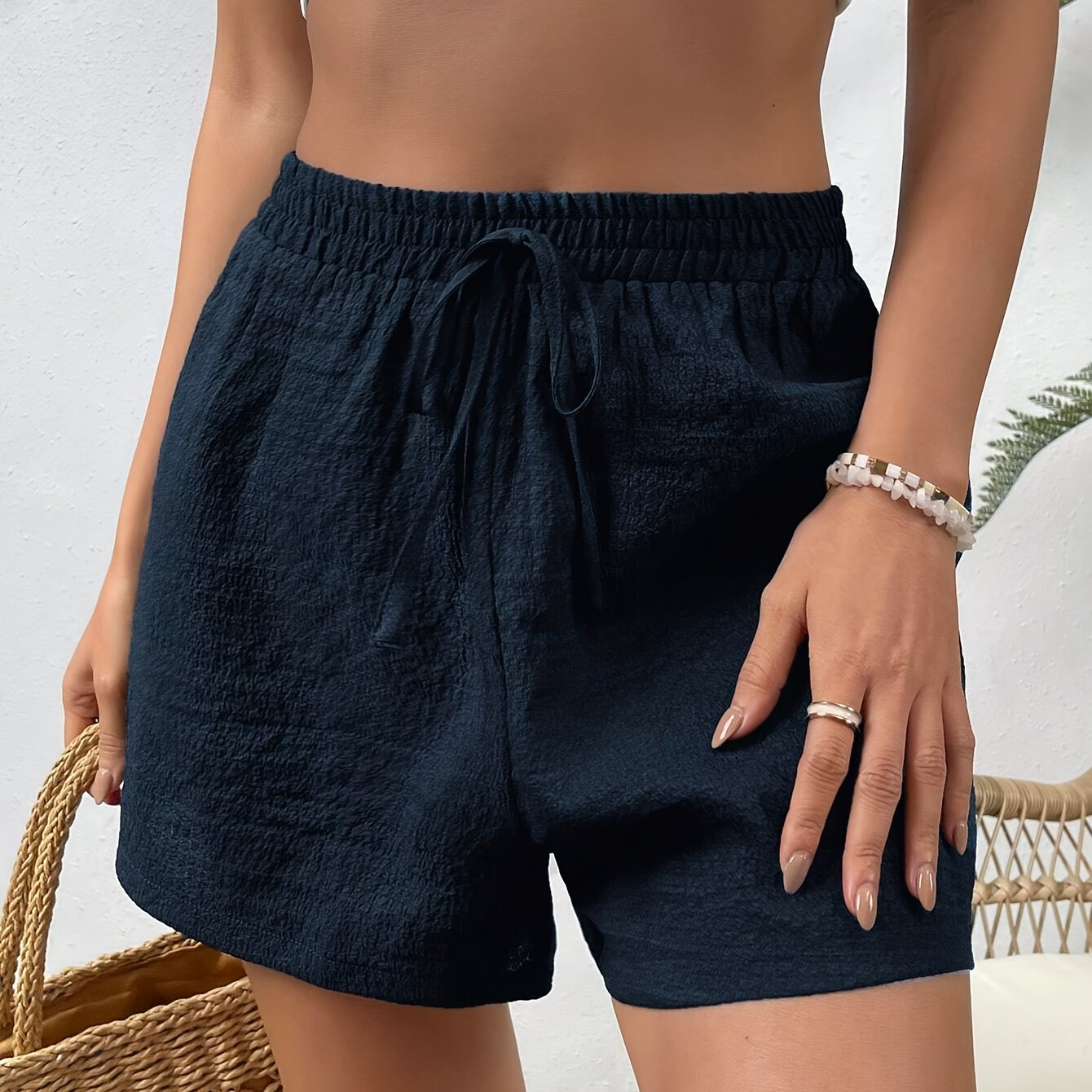 Women' Color Knotted Waist Shorts For The Beach