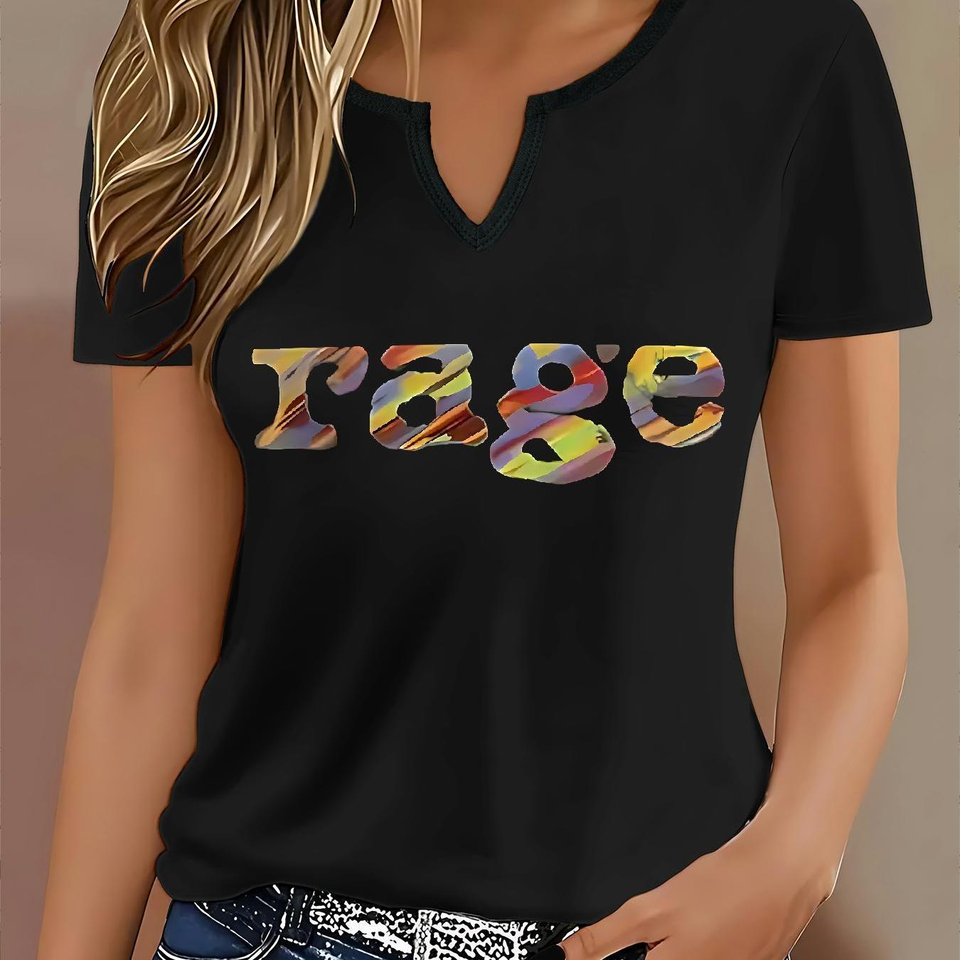 TEMU Lz251023x131 2d Flat Printing Women's Graphic T-shirts, V-neck Short-sleeve Tops Suitable For Spring, Summer, And Autumn - Everyday Women's