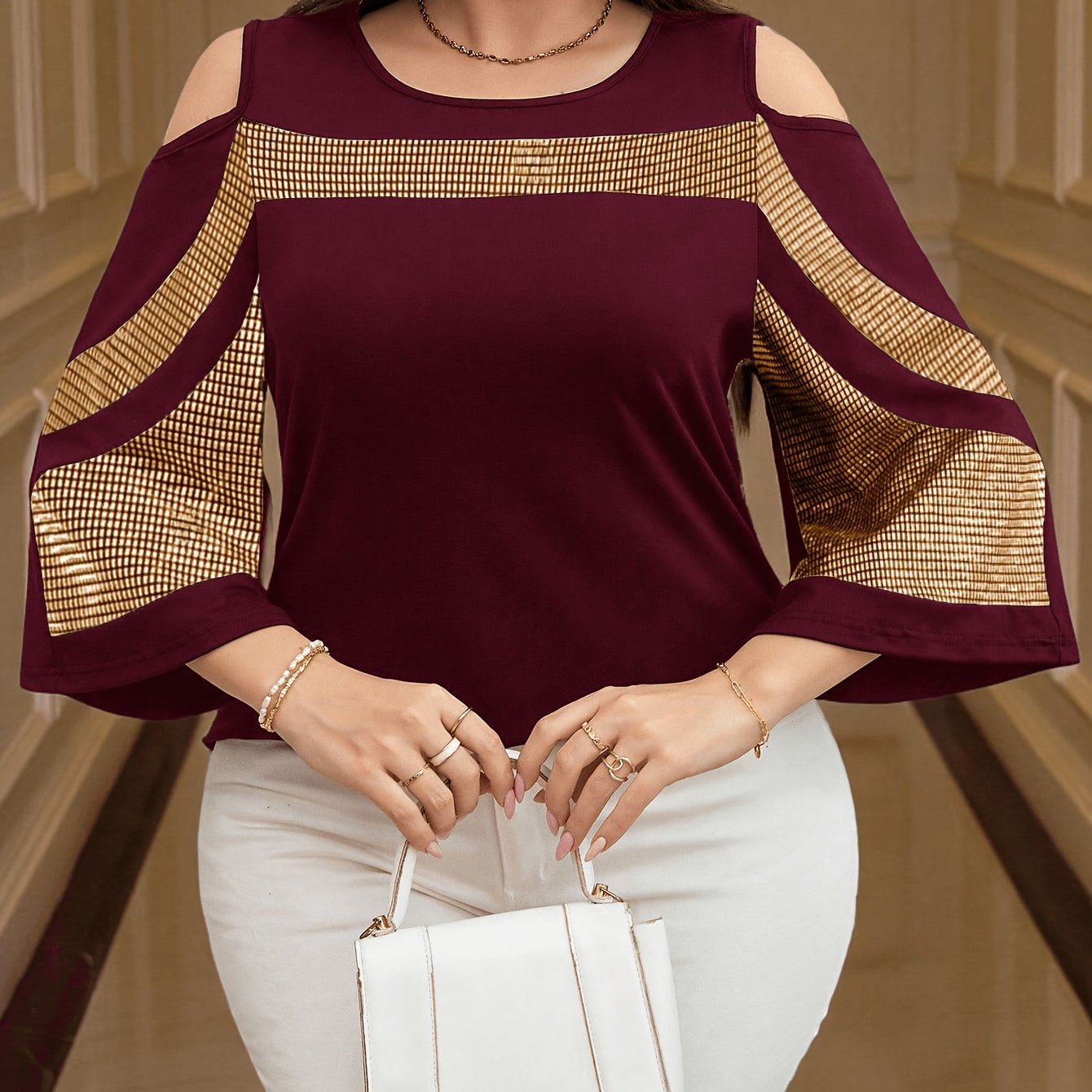 TEMU Plus Size - New Arrival, Women's Plus Size Top, Loose Sleeve Off-shoulder Design, Versatile Style