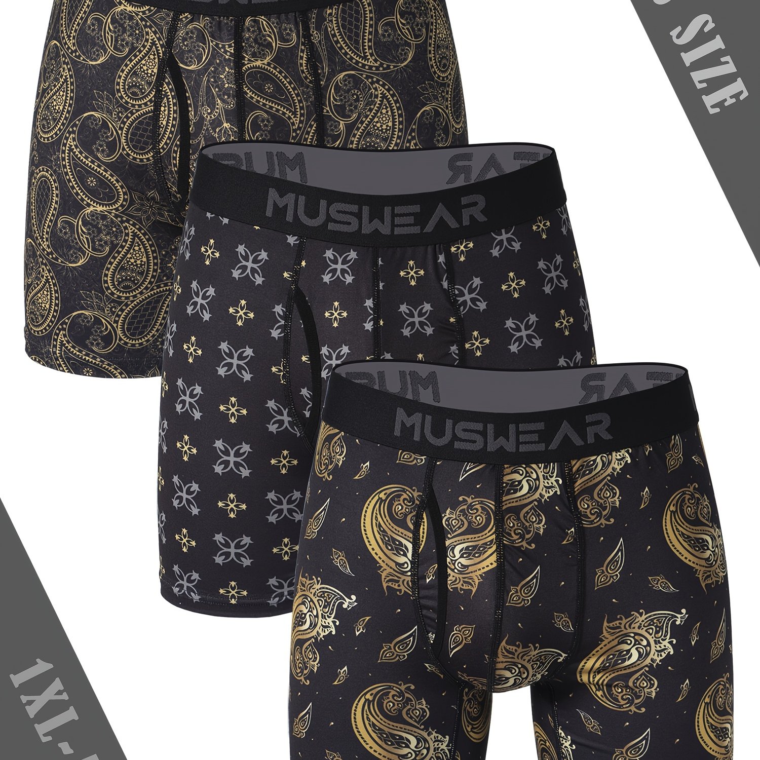 E-shop 3-teiliges MUSWEAR Herren Slips in Übergröße, feuchtigkeitsableitend und atmungsaktiv, seitliche Naht, lange Länge, schnelltrocknendes