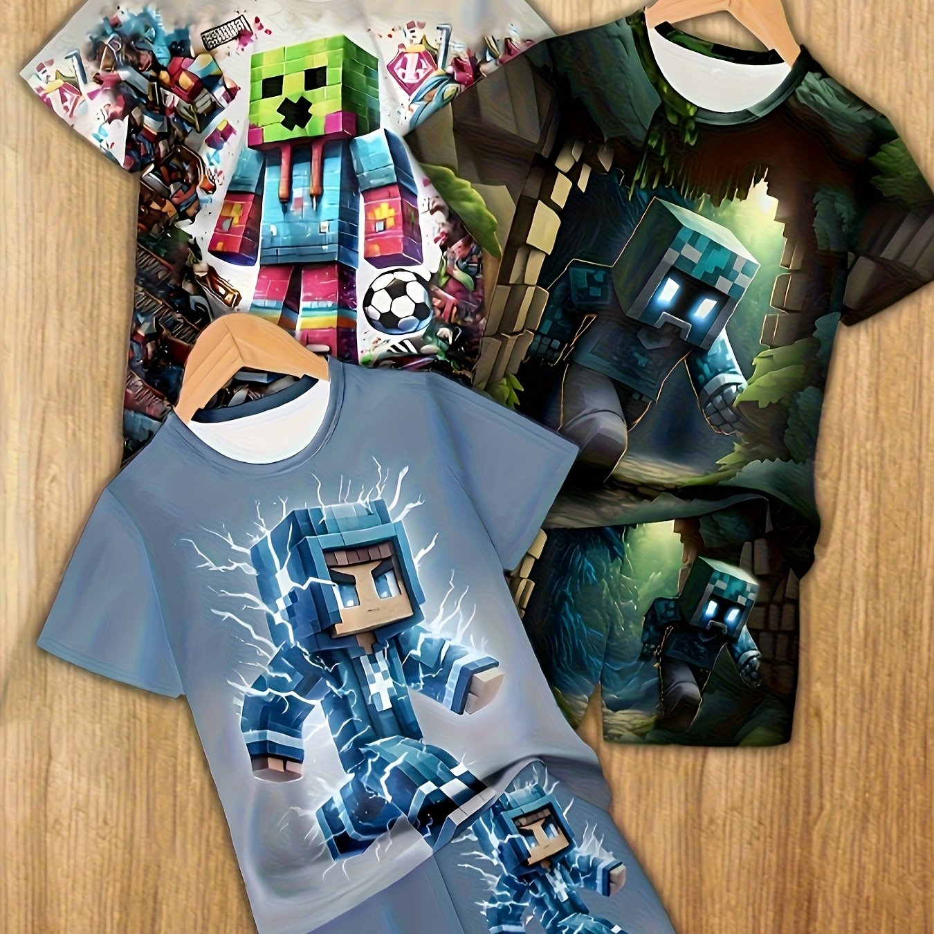 TEMU 6-pack Boys Set Printed Casual Pullover Short Sleeve Shorts T-shirt, Boys Outdoor T-shirt Shorts Set, For Outdoor