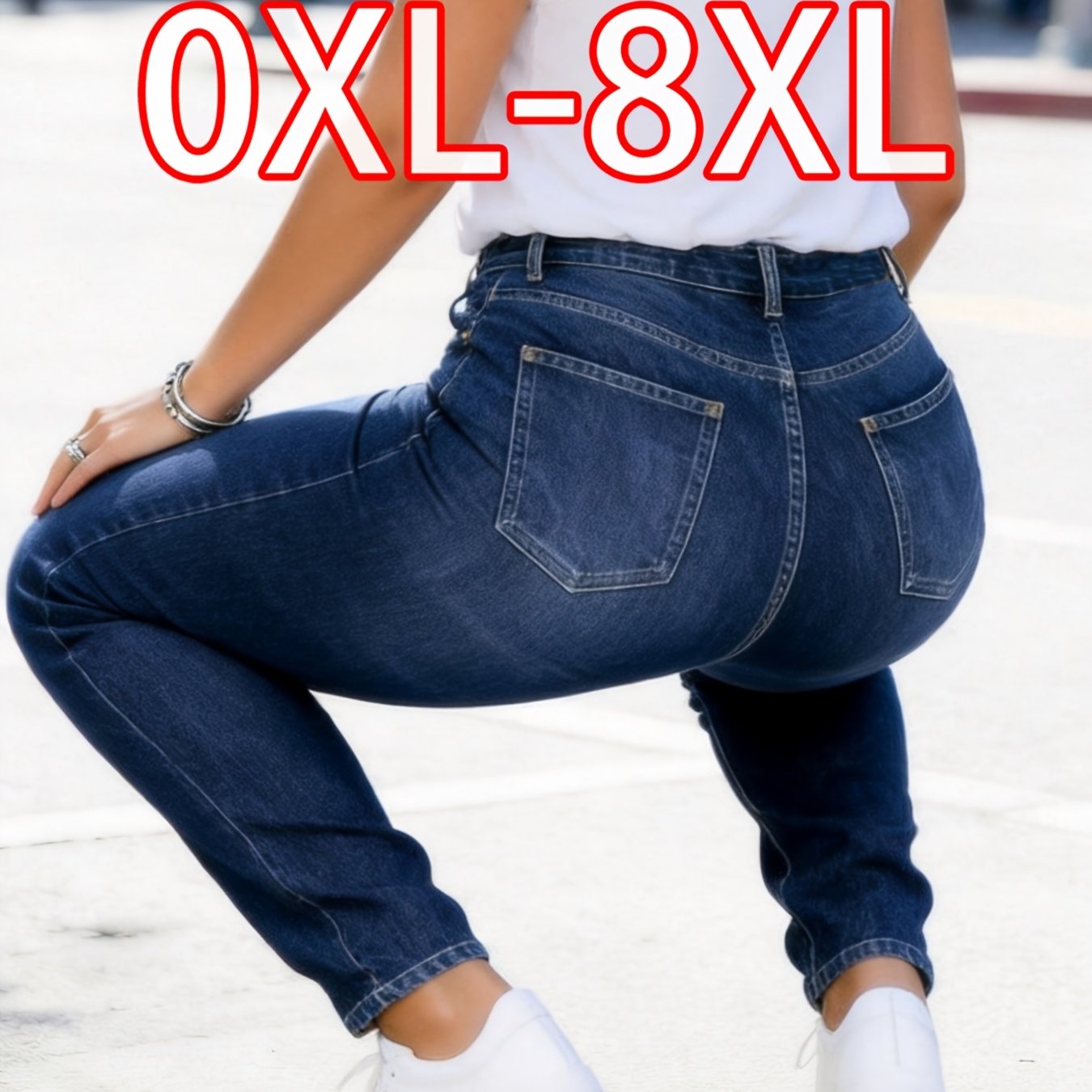 TEMU Extra Plus Size Skinny Jeans For Women, High Waist High Stretch Denim Pants, Slim Fitted Design For Curvy Figure, Super Elastic Fabric , Fashion