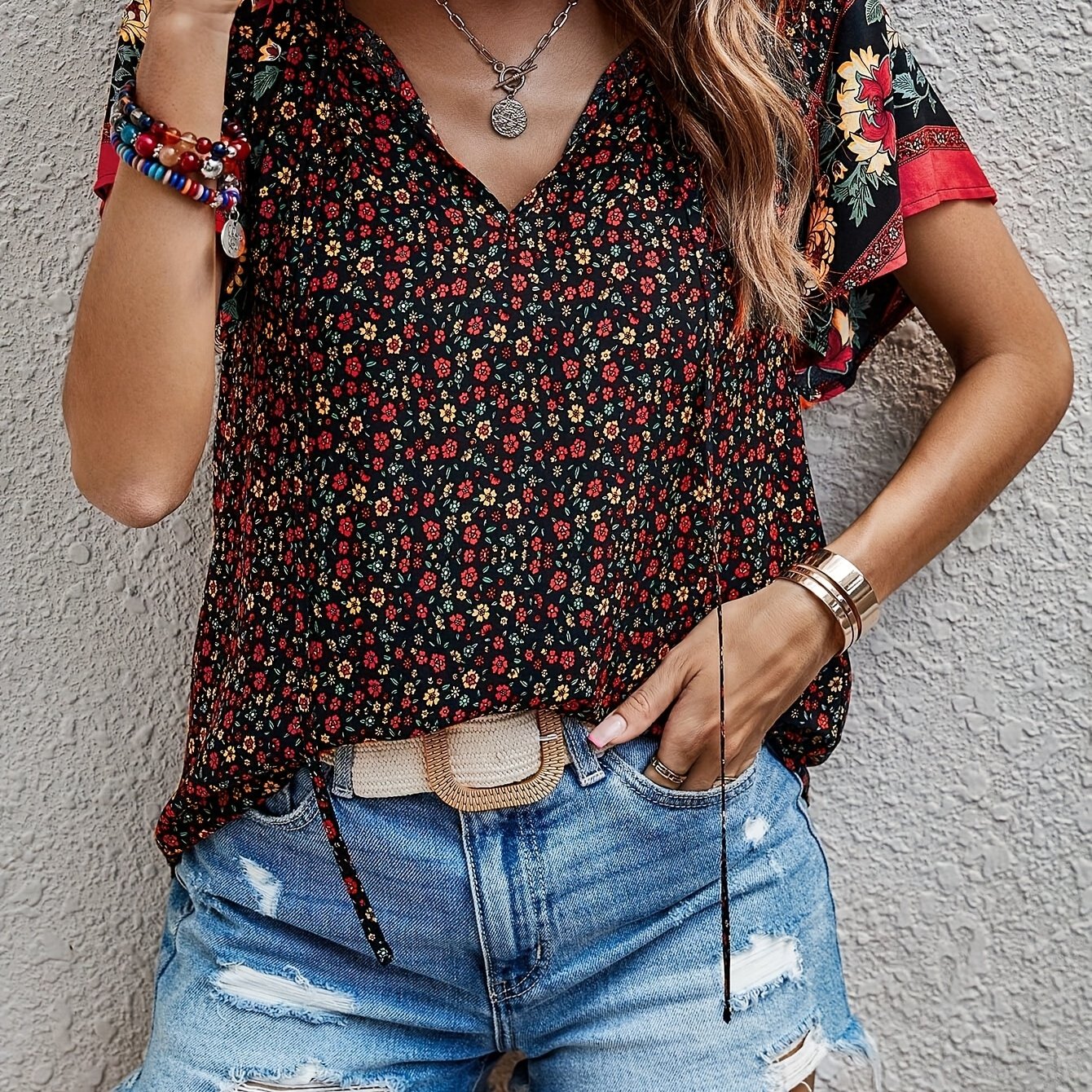 Women's Floral Print Short-sleeve Shirt