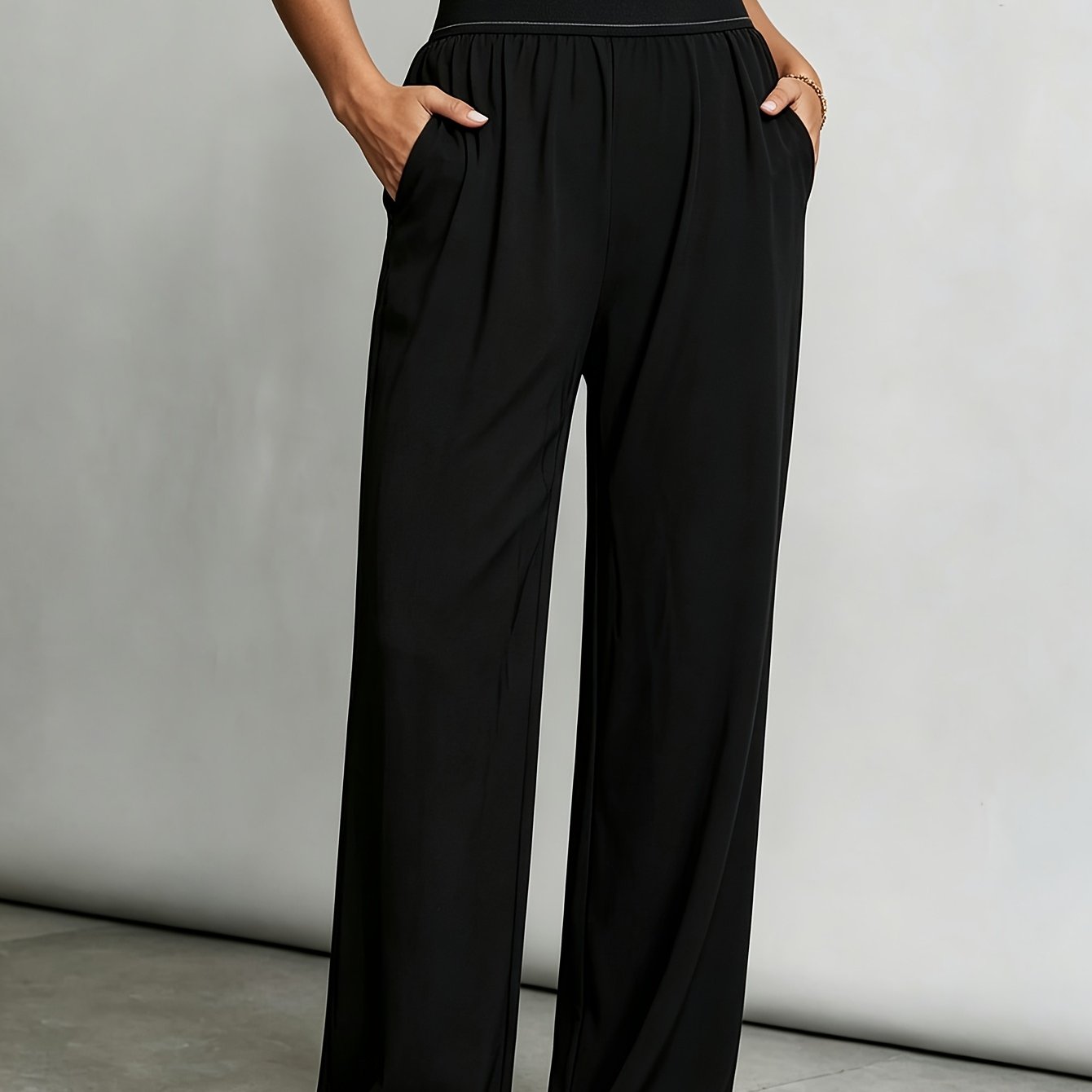 TEMU Women's Wide-leg Pants With Elastic Waistband - Lightweight Breathable Straight-leg Trousers, Loose Fit Joggers Suitable For Casual Wear, Office