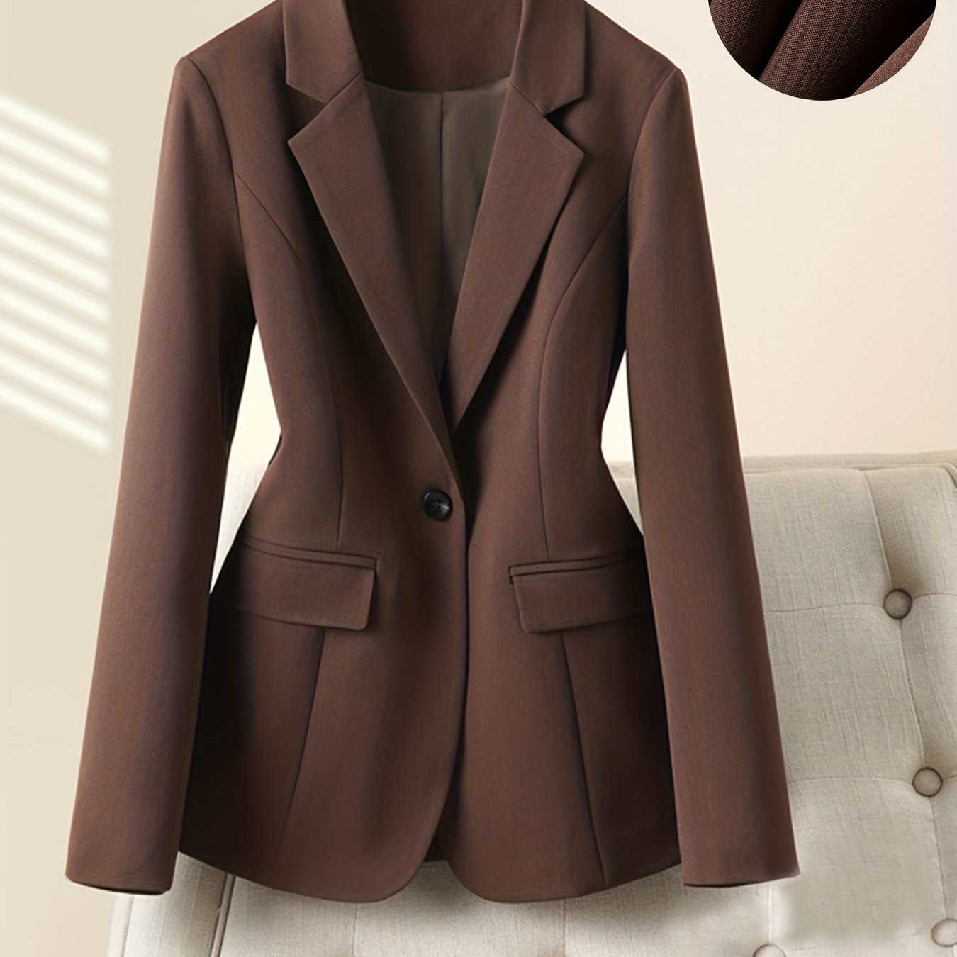 TEMU In-stock Brown Women's Suit, Spring/autumn Workplace Versatile Fashion Commuter Long Sleeve Casual Blazer Top
