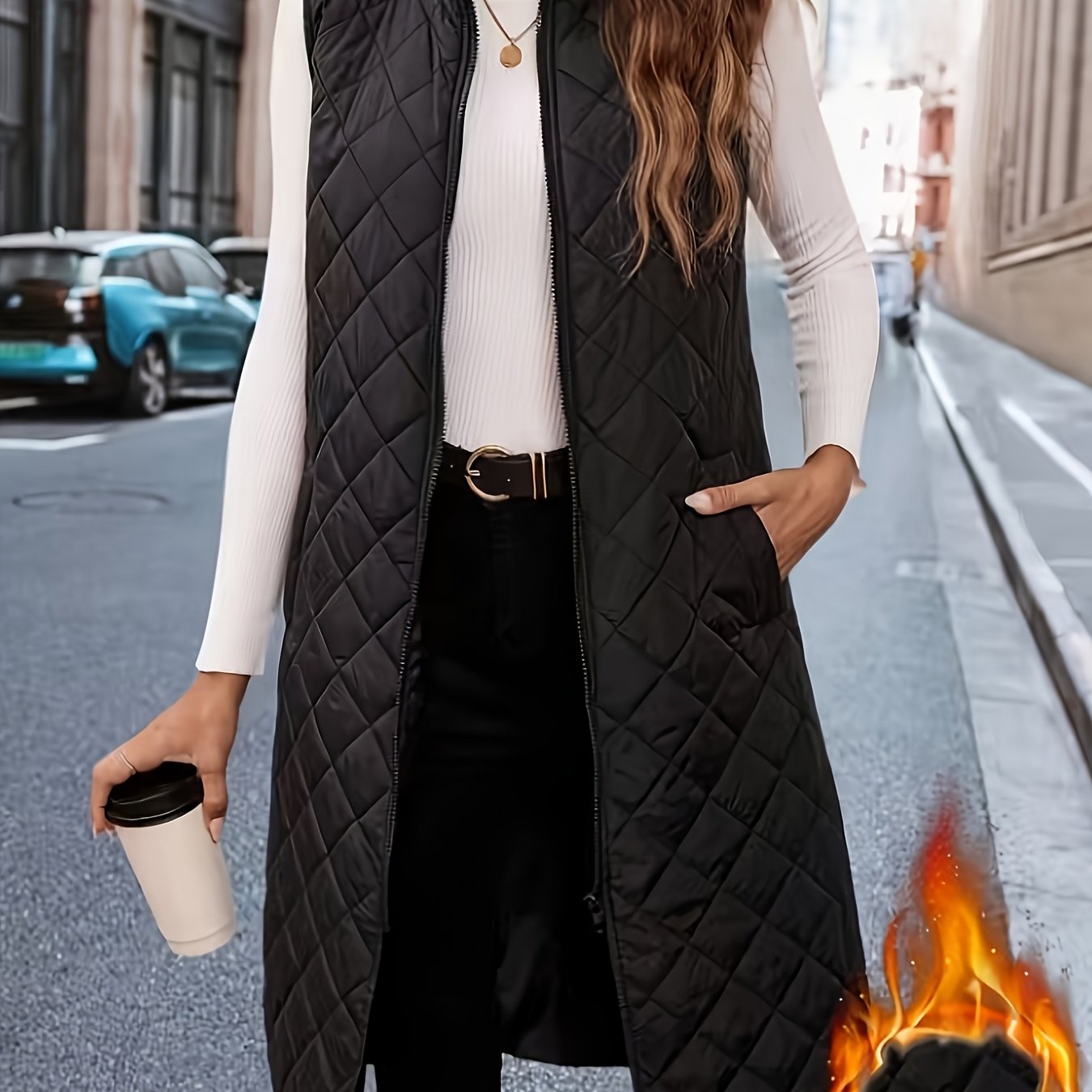 TEMU Plus Size - Autumn Winter Thickened Long Vest Women Plus Size Stand Collar Sleeveless Quilted Warm Outerwear, Holiday Outing Warm Vest. Mid-long