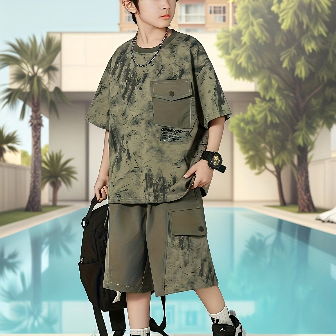 New Cool And 's Summer Suit For Boys, 's Thin Printed Short Sleeve Two, Perfect For Outdoor