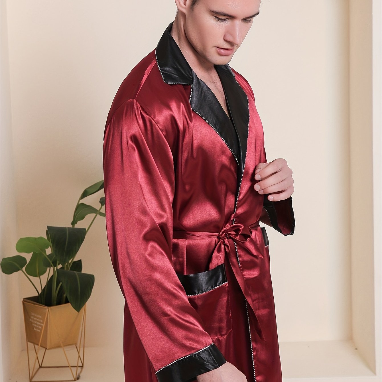 's Comfortable Soft Elegant Color- Long Robe With Multiple Pockets, Long Sleeves, Long Length, 1pc With Belt, Slim Fit, Thin Style, Suitable For Outer Wear