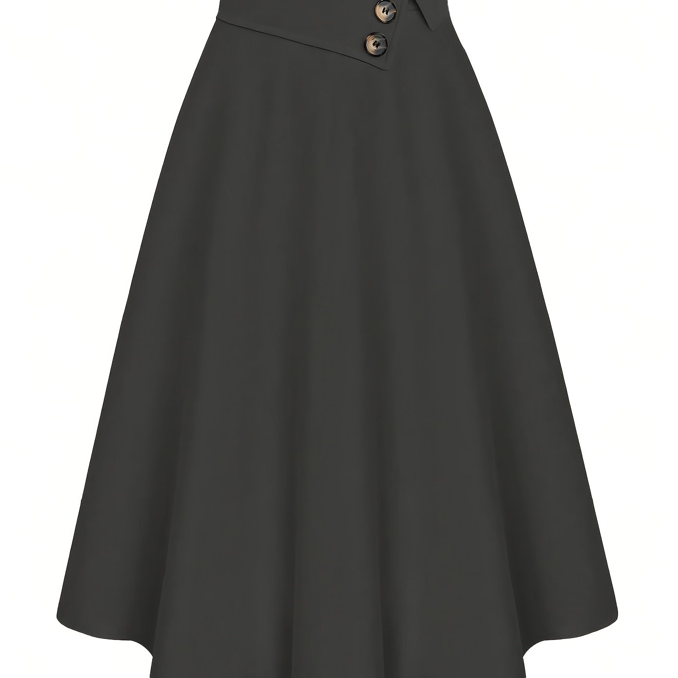 TEMU Women's Black A-line High-waist Button-decorated Elastic Waist Flare Skirt, Versatile, Casual