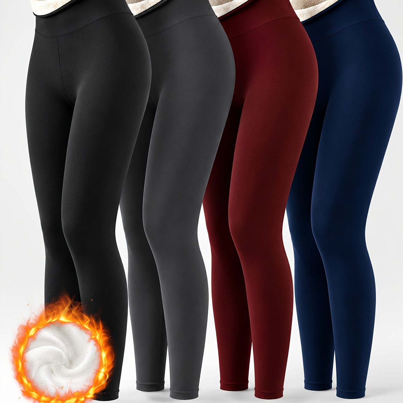TEMU 4pcs Fall Winter Lined High Waist Leggings, Thick Stretch Tummy Control, Coldproof Outfits For Halloween Christmas Thanksgiving, Fast Local