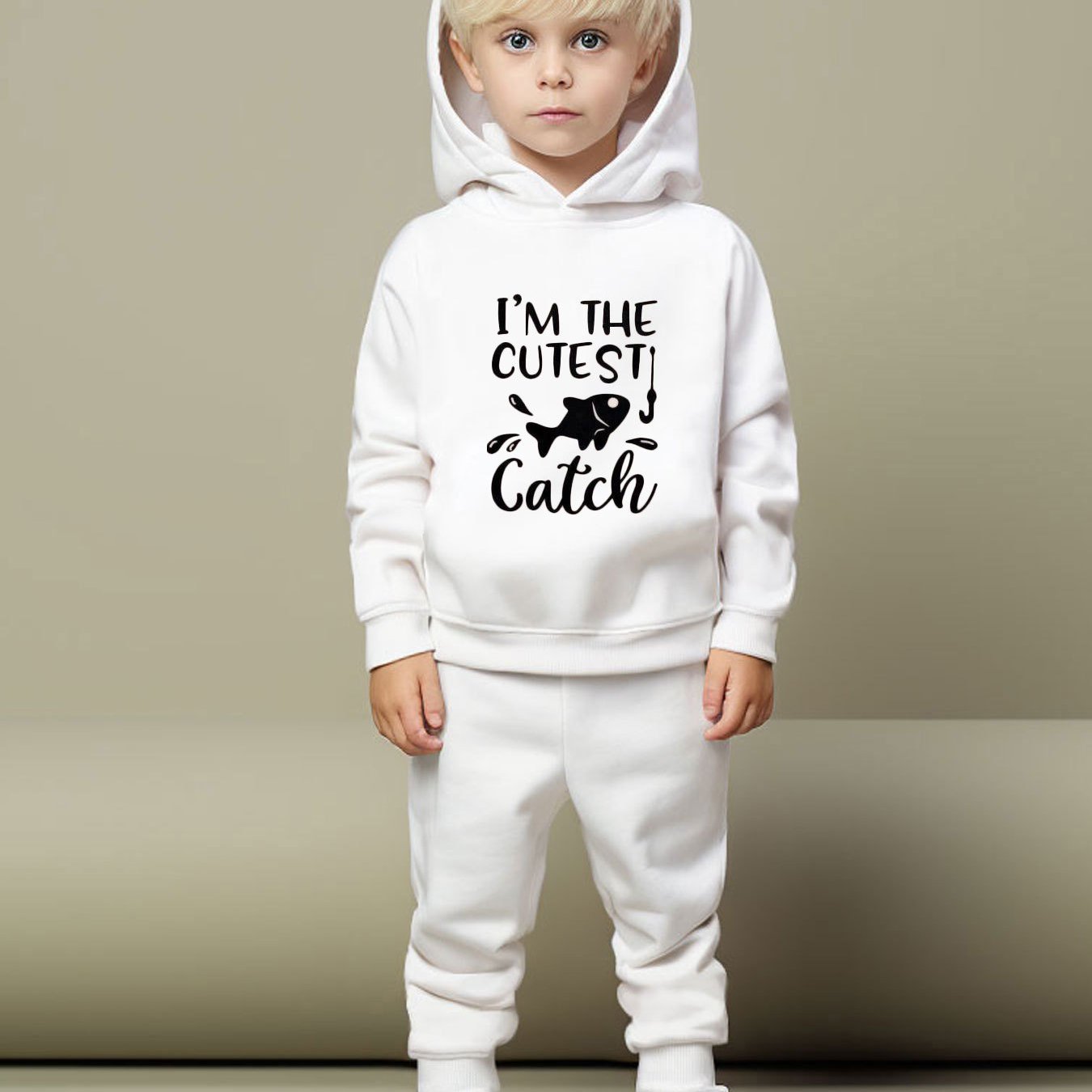 m Cutest Catch Print Crew Neck Outfit Boys Fish Pattern - Temu