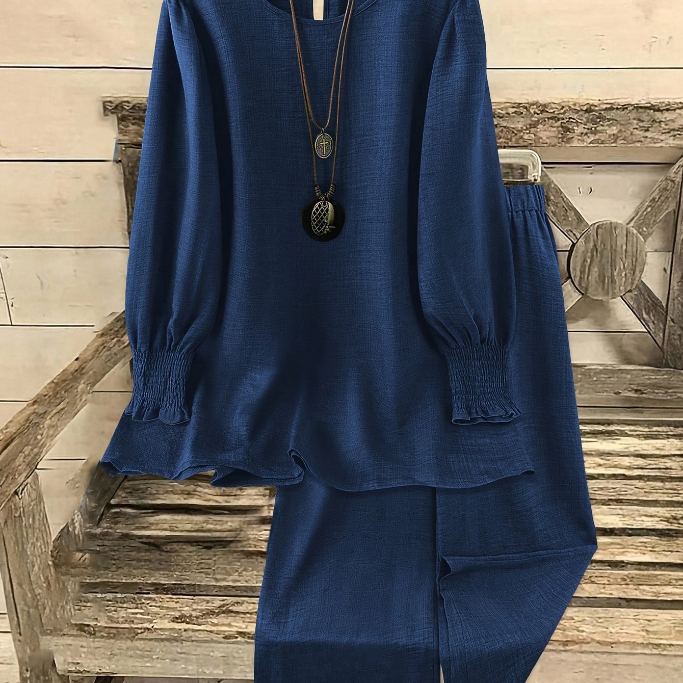 TEMU Women' Color 2pcs Set, Autumn Style, Long-sleeve Top And Pants, Simple And Fashionable