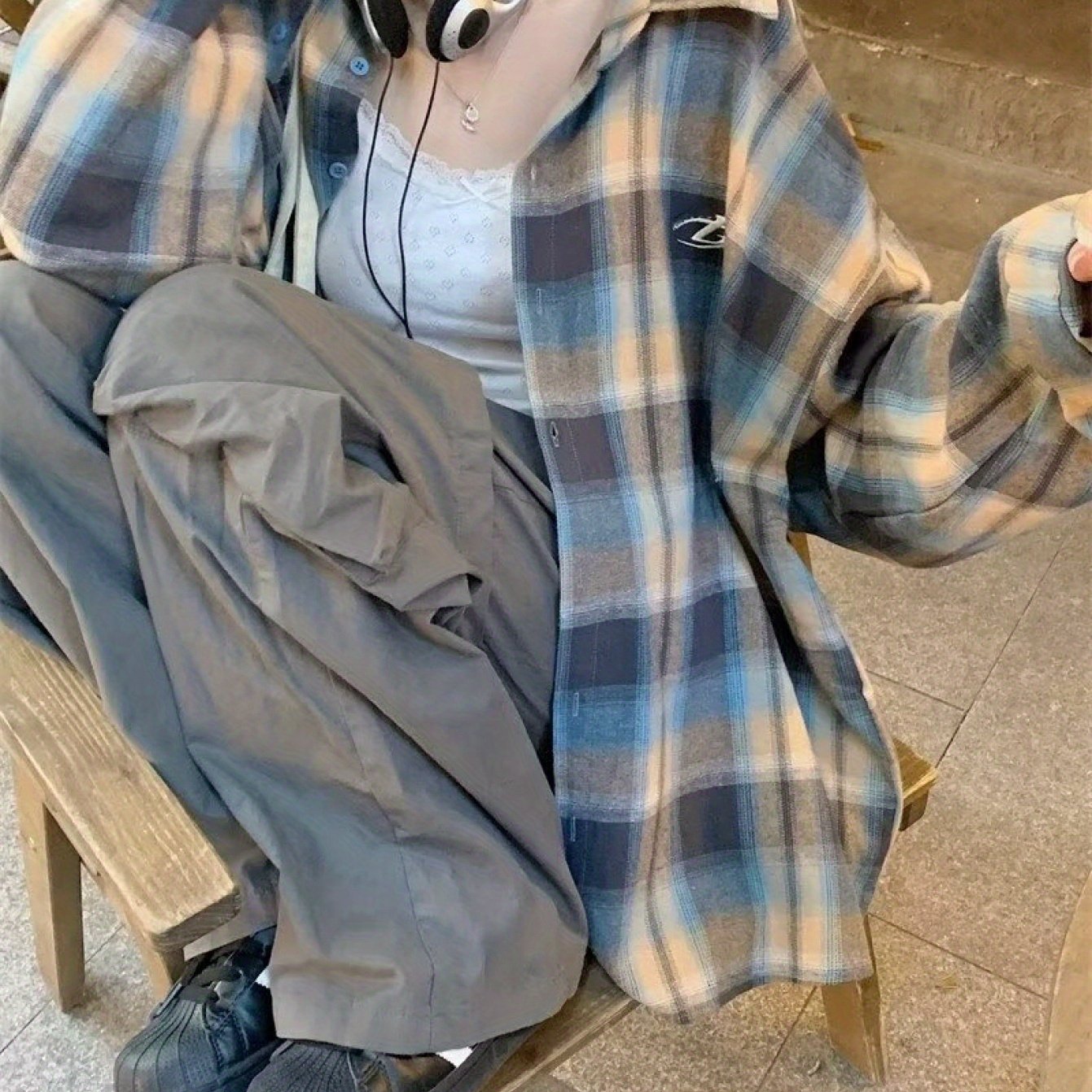 TEMU レディース春服 新作カジュアルゆったりインナーバンデージドレスシャツ 快適ロングスリーブチェックシャツ