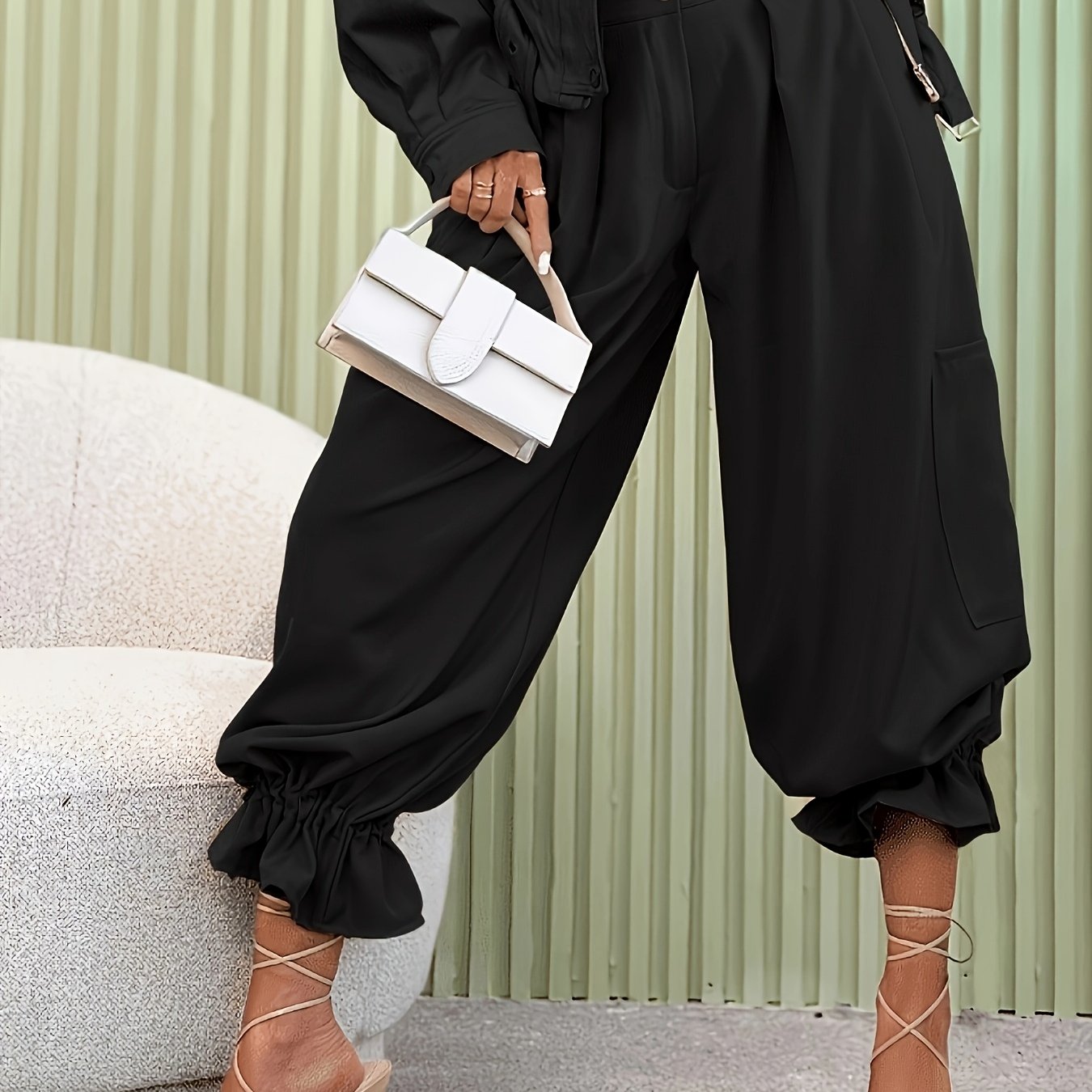 TEMU Pantalones Largos de Mujer, Individual Ropa Casual de Mujer con Cintura Elástica Pantalones Largos de Color Sólido Holgados para Todo Tipo de