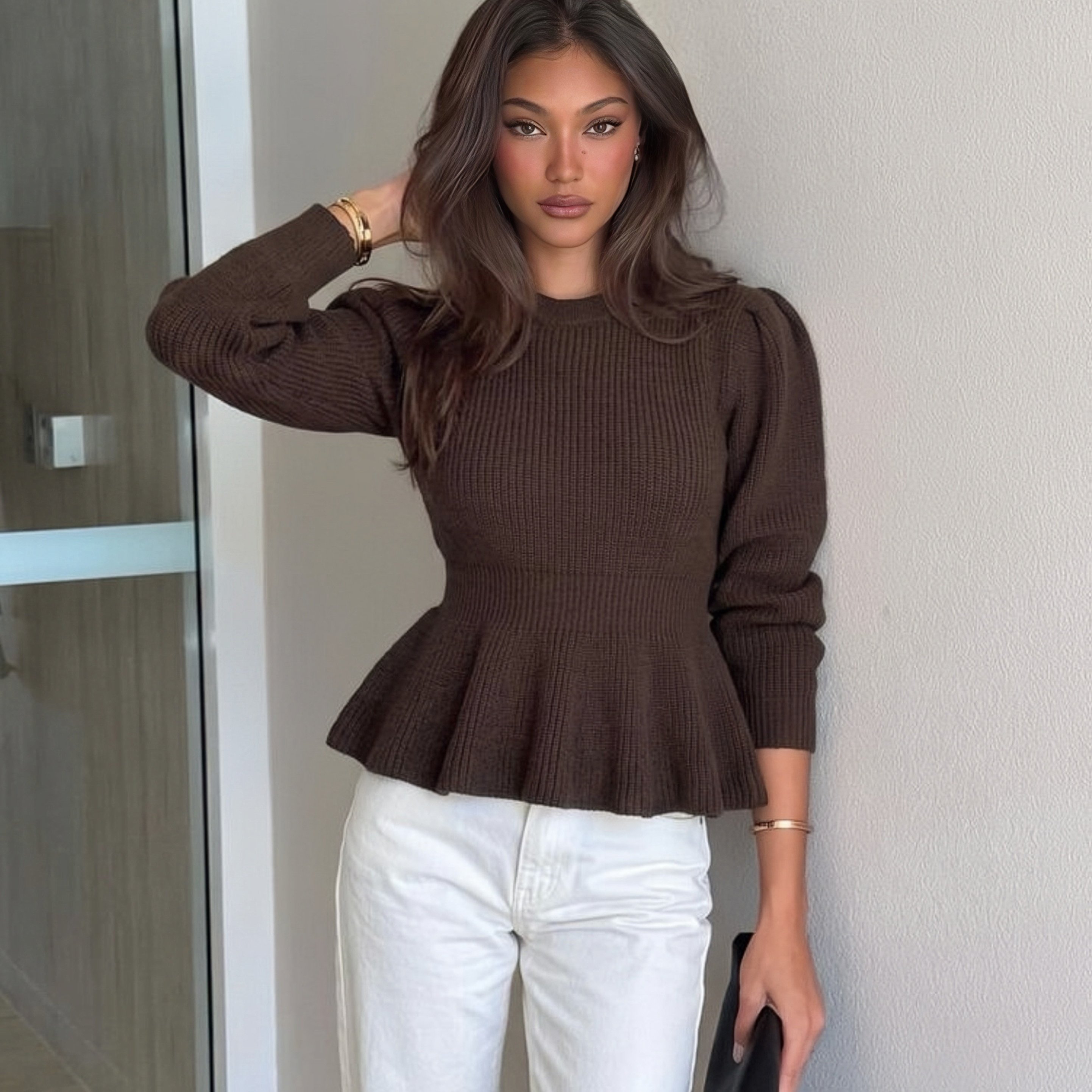 TEMU 2026 Autumn New Waist-cinching Hem Commuter Sweater, Round Neck Long Sleeve, Autumn Daily Wear Women's Clothing