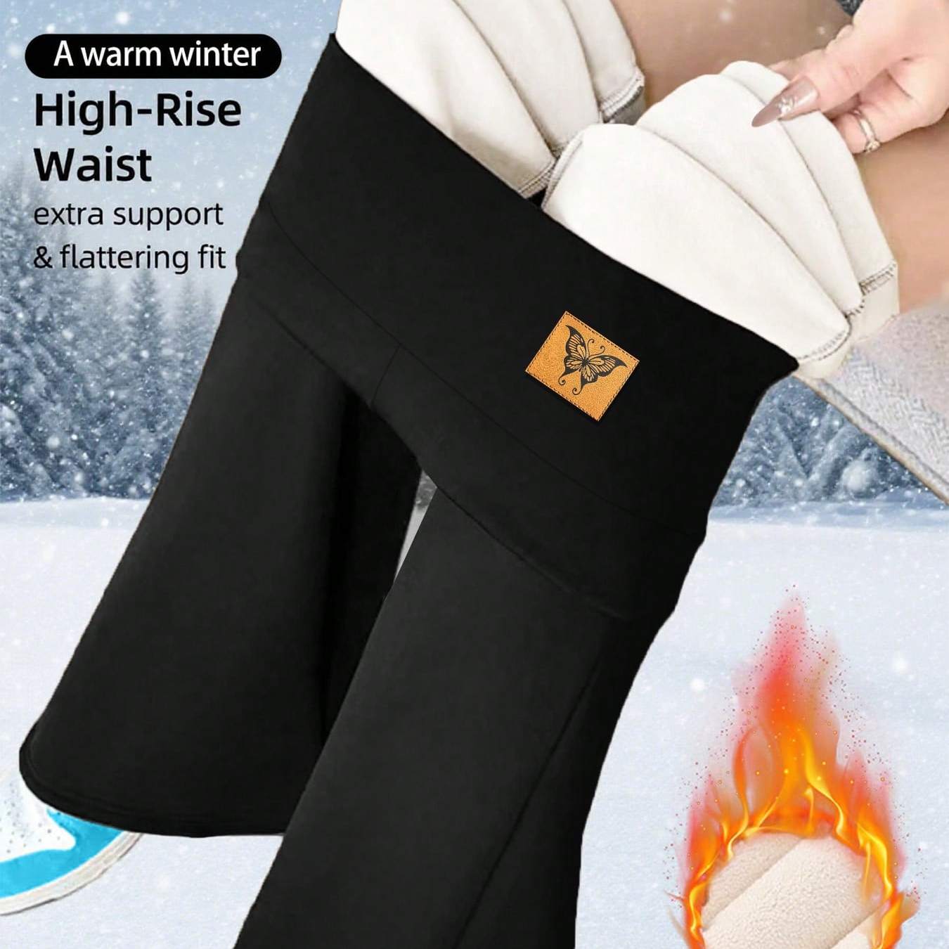 TEMU Pantaloni a d'elefante da donna 1 pezzo, vita , spessa, invernali, pantaloni a d'elefante elastici per fitness, leggings con cintura in vita