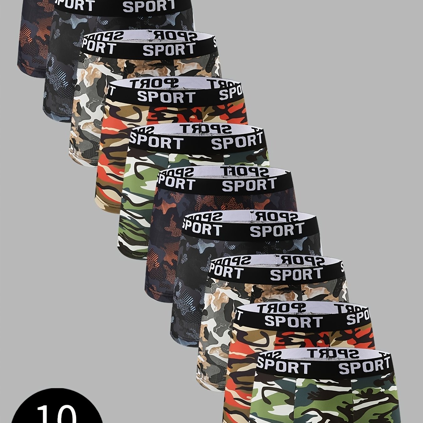 Image of 10pcs Men&;s Boxer Briefs - Camouflage Novelty Print - Elastic Waistband - Breathable - Soft - Machine Washable - Daily - , Breathable Comfortable Stretchy Underwear,suit To Casual And Sport Wear