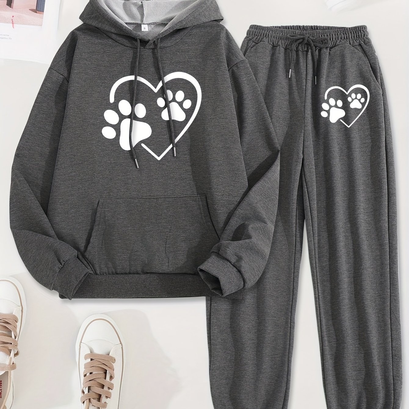 Letter Print 2 Piece Set, Hoodie & Pants, Women's Clothing