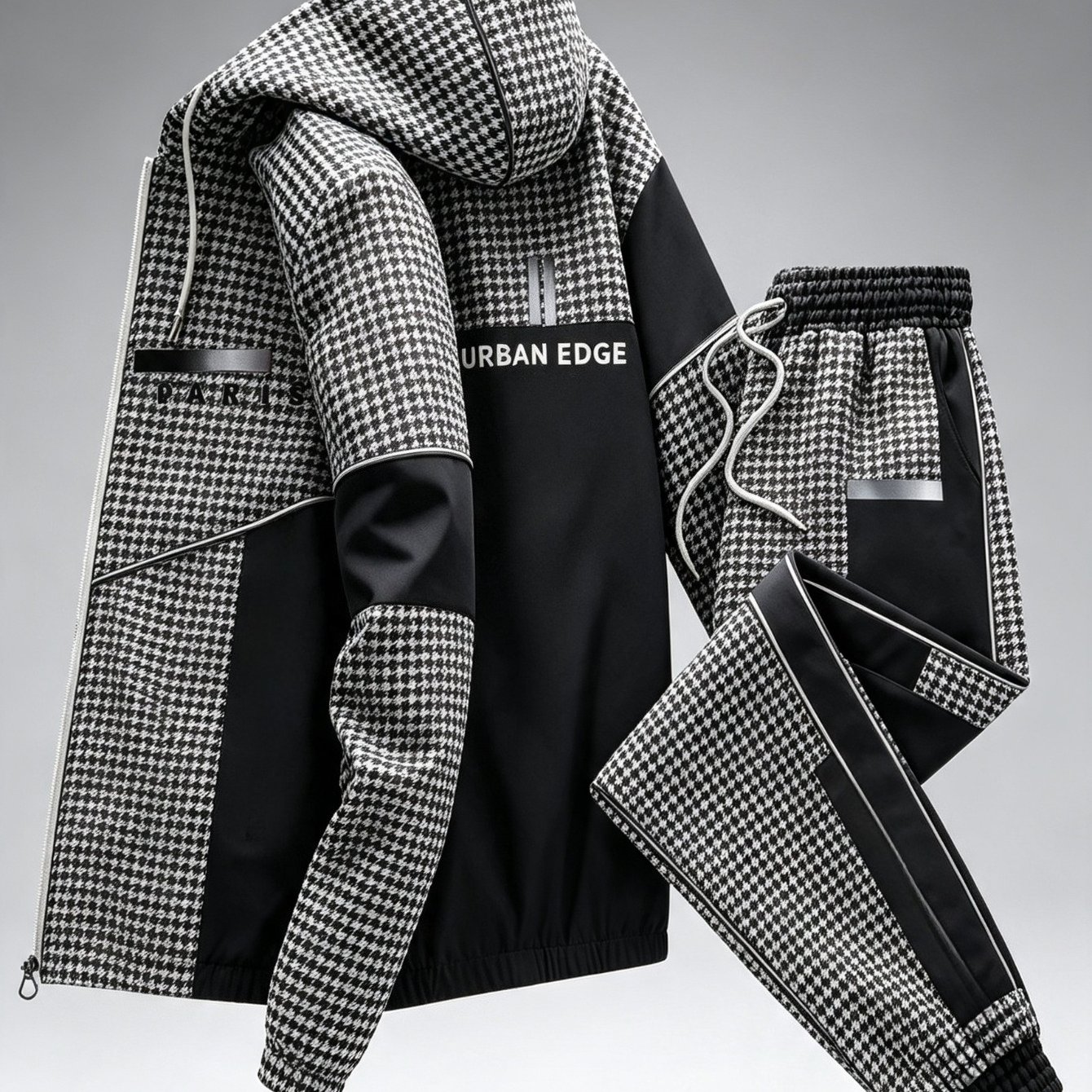 Image of 2pcs Set! 2026 New Casual And Stylish Sporty Hooded Jacket And Sweatpants Set | Suitable For Men And Women, Fashionable And Versatile, Suitable For Occasions, Geometric-patterned, Stretch Fabric