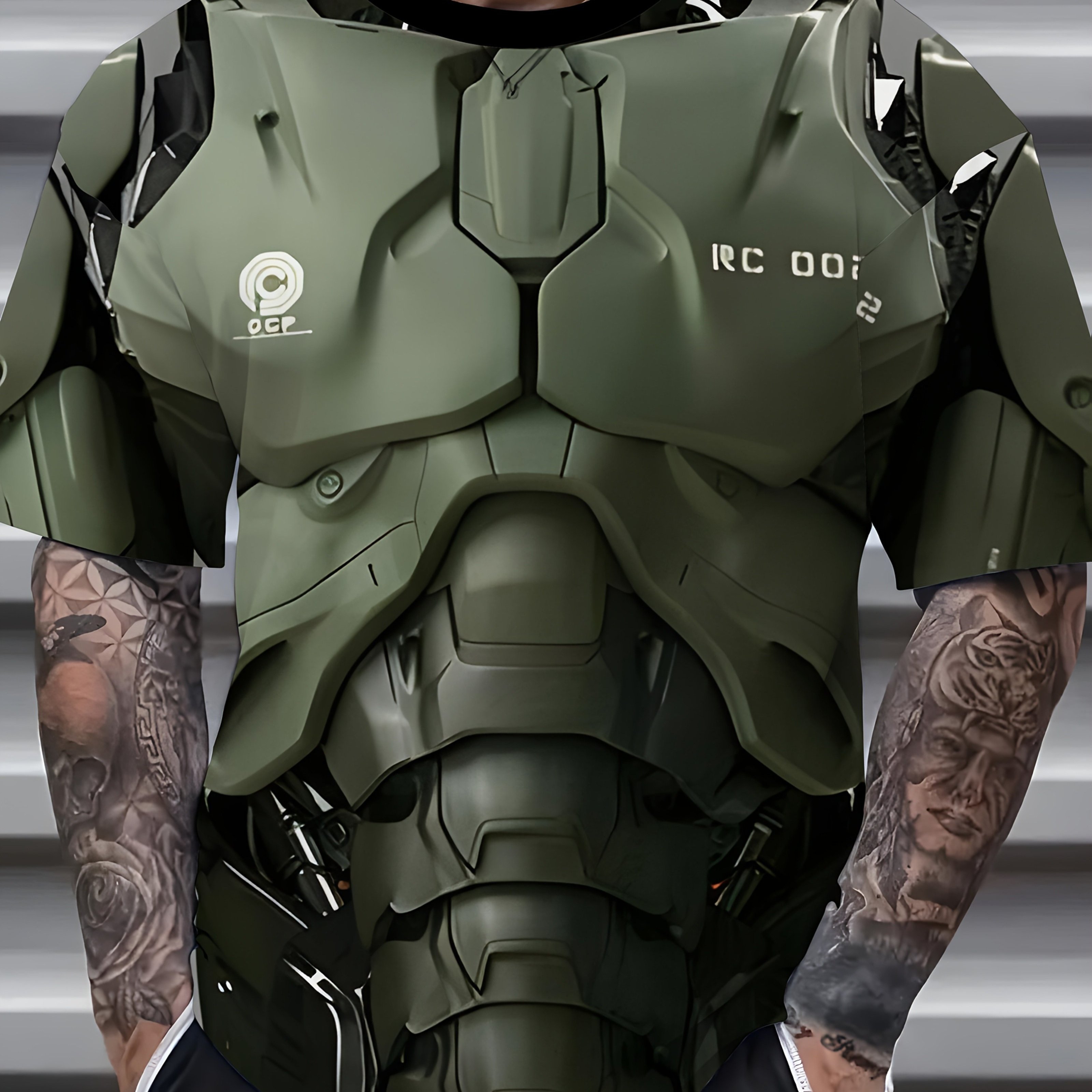 TEMU Men's Plus Size 3d Outfit - Olive Green Style, Graphic Logo And 00d