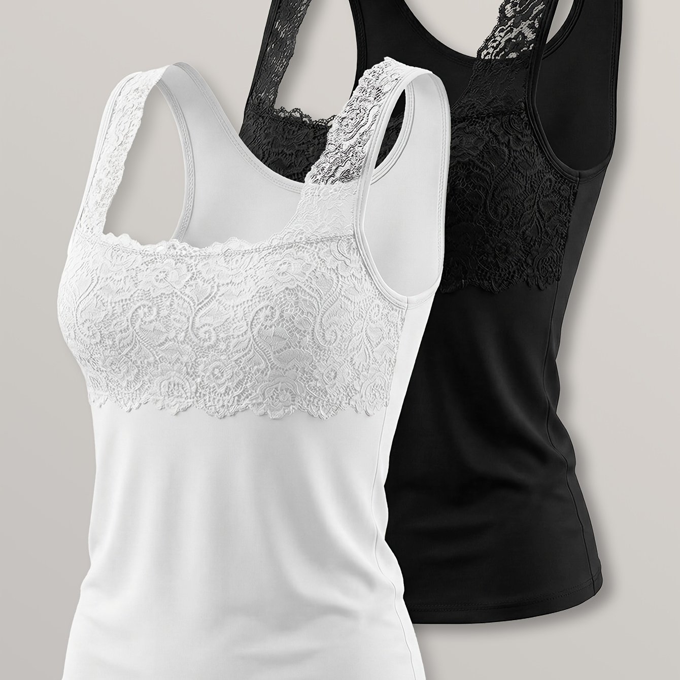 2pcs Women's Casual Vest, Waistcoat - No Padding, Solid Color Sleeveless Versatile Base Layer, Lace Straps, Comfortable Basic Top