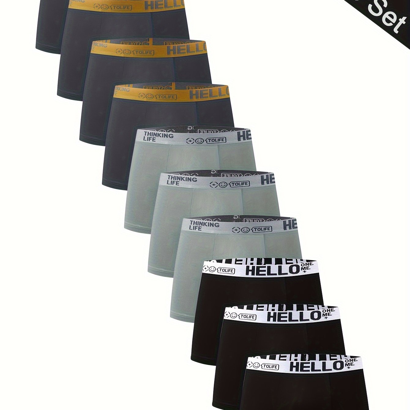 Image of 10pcs 'hello' Print Men's Boxer Briefs - Fashionable, Breathable, And Comfortable Sports Trunks With High Stretch, Quick-drying Sports Briefs