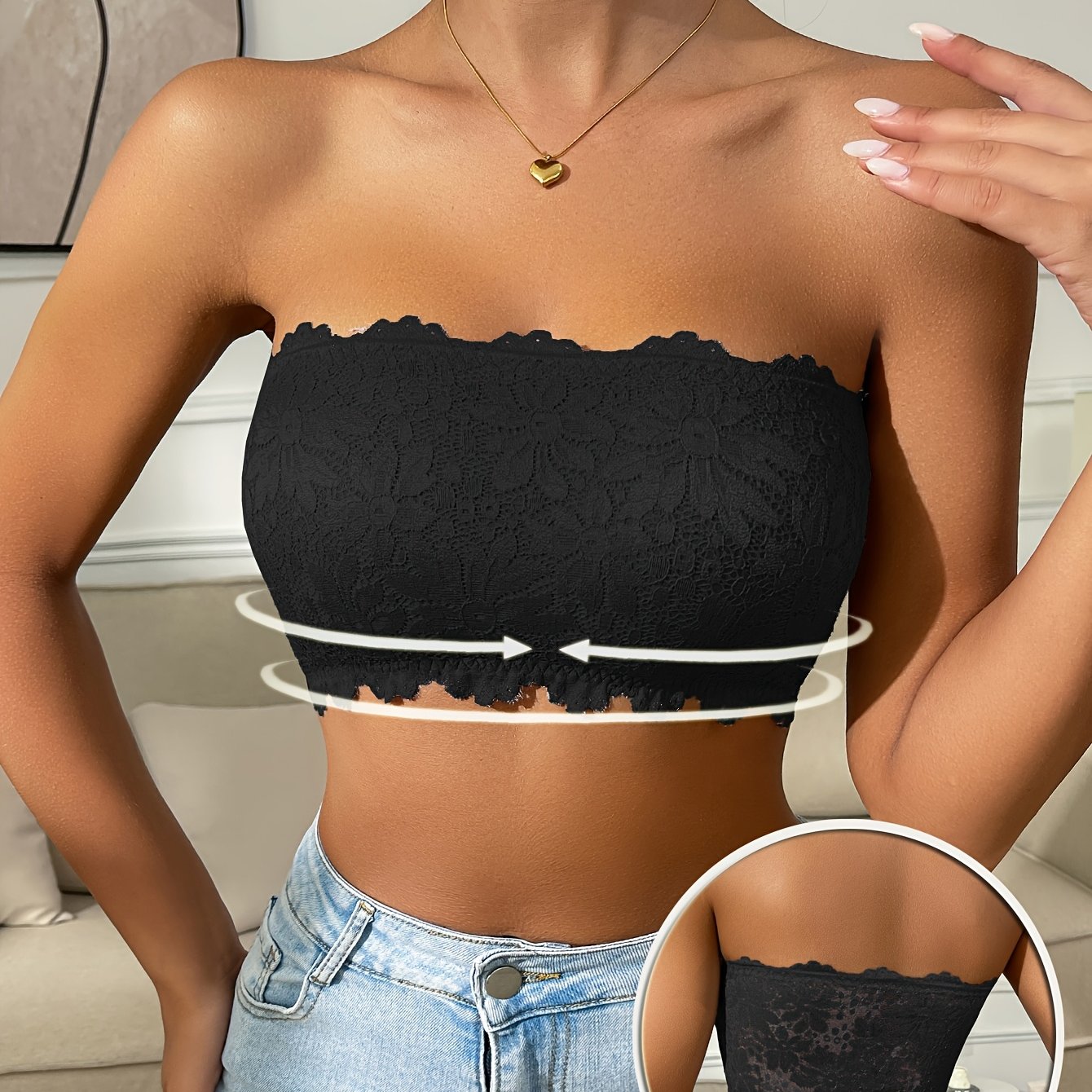 Sunflower Lace Strapless Bustier Bra Without Padding And Straps
