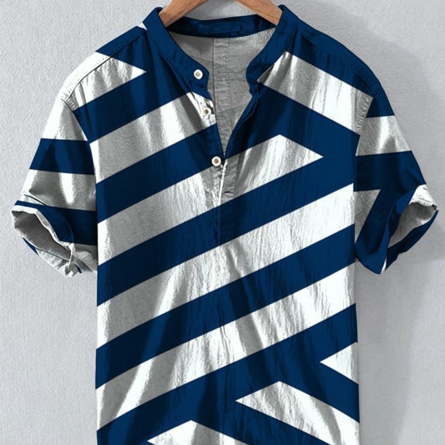 TEMU Men's Collar Shirt, Geometric Stripe Pattern, Polyester Fabric, Casual & Comfortable For Daily Wear, Mixed Color, Multiple Specifications ,