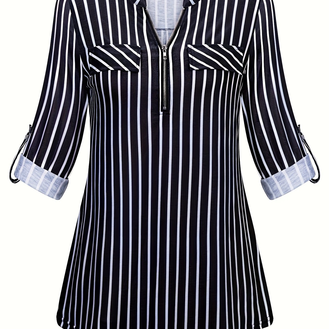 E-shop Wish Europäisch-Amerikanisches -Border Damen Drei-Viertel-Ärmel Karo-Hemd mit Reißverschluss Blumenmuster Casual Taillengebundener Top