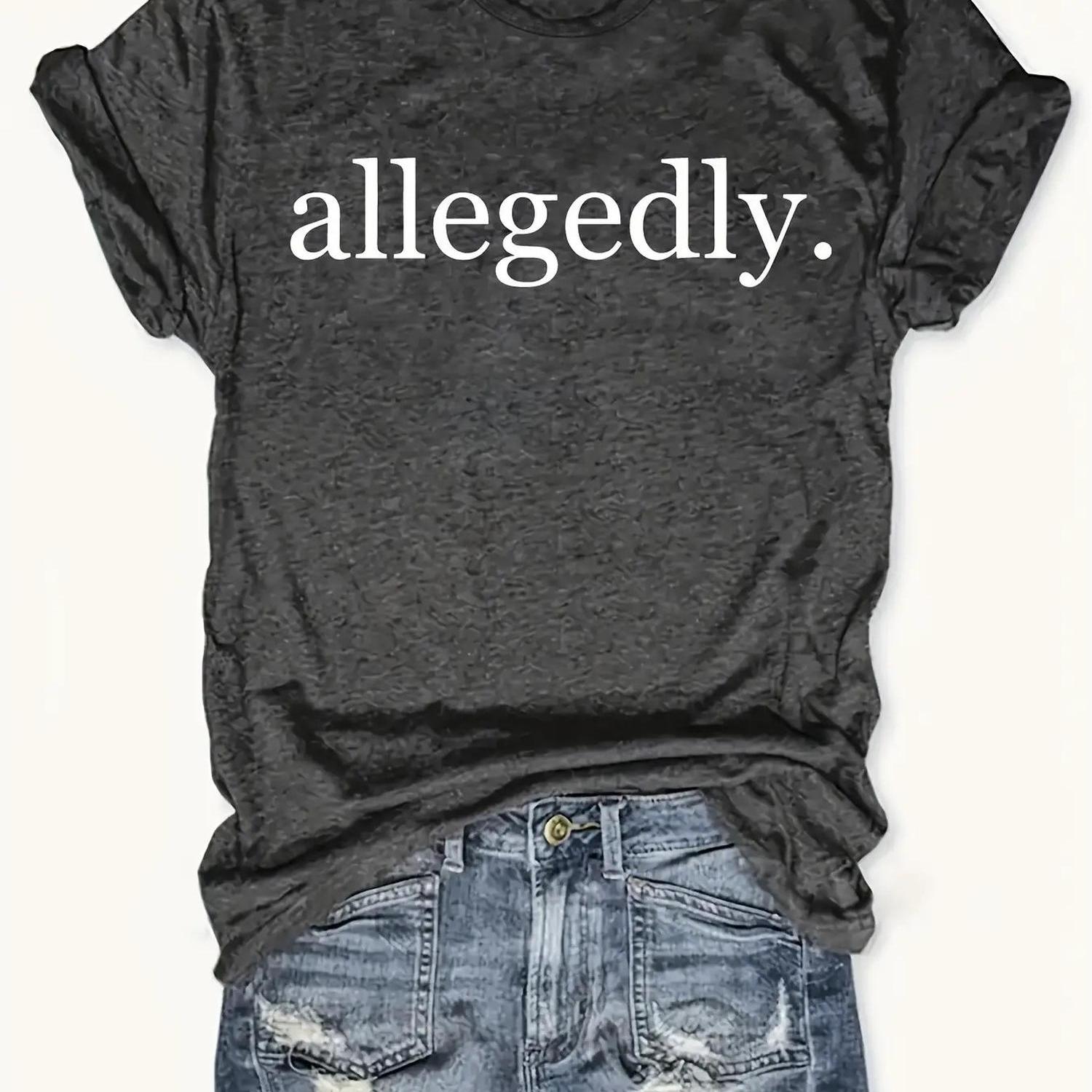 TEMU Women's Oversized '' Print T-shirt - Soft Breathable Medium Stretch Fabric Suitable For Parties & Casual Attire, Casual Short Sleeve Round Neck