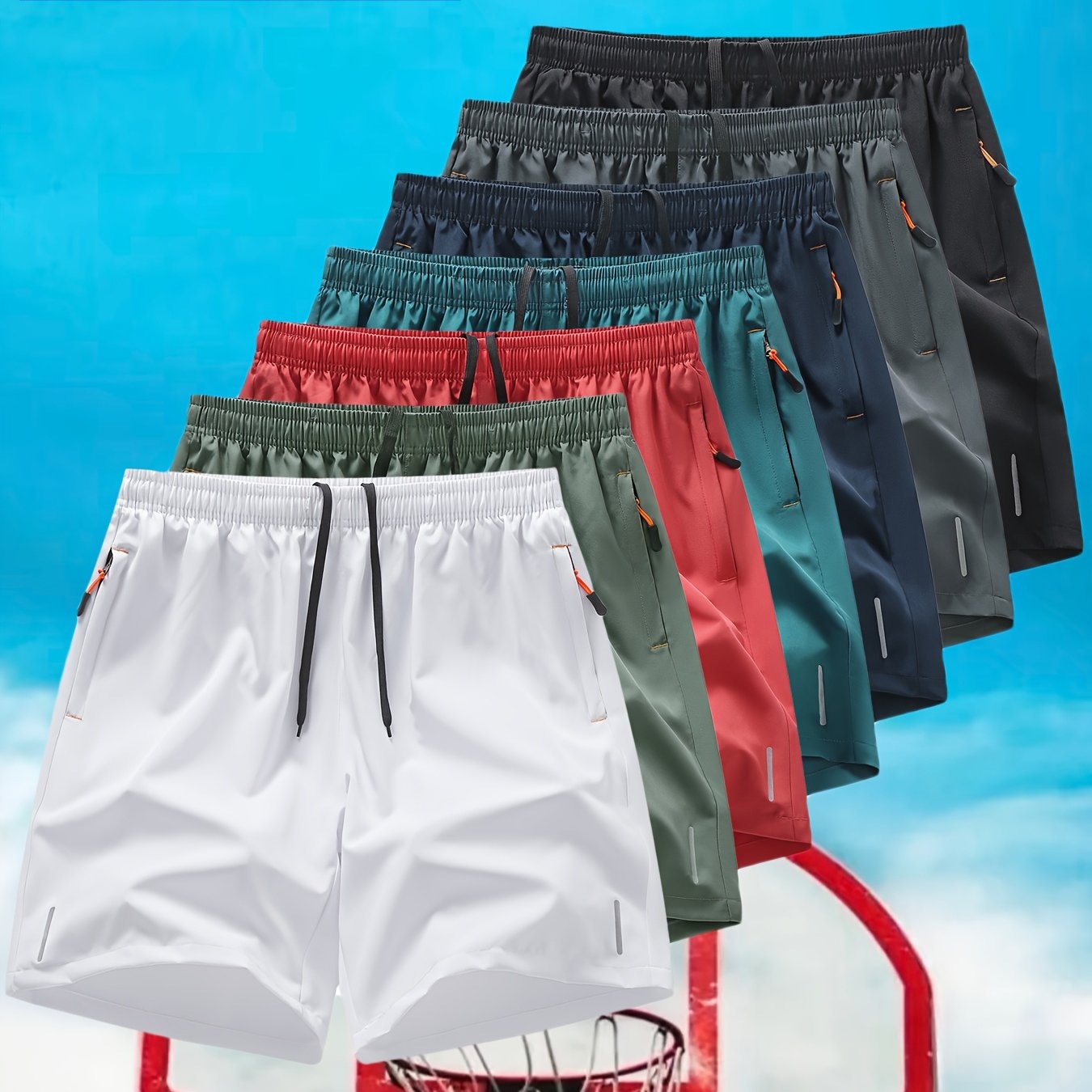 TEMU Set Of 7 Men's Stylish Shorts In A Casual Sports Design, Featuring A Wrinkle-resistant Embossed Pattern Made From Solid Hue