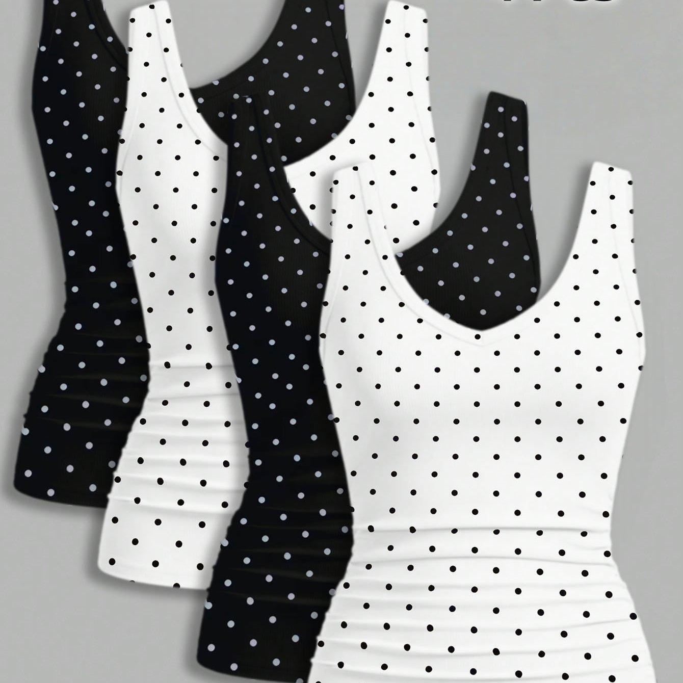TEMU European And American Spring, Summer, Autumn Fashion Trend Casual Slim-fit Polka Dot V-neck Tank Top 4pcs Set