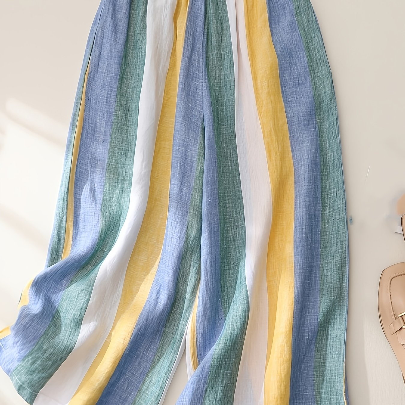 TEMU Colorful Striped Wide-leg Pants For Women - Flowy Spring/summer New Arrival - Elegant - Pants, Loose-- Breathable Women's Clothing