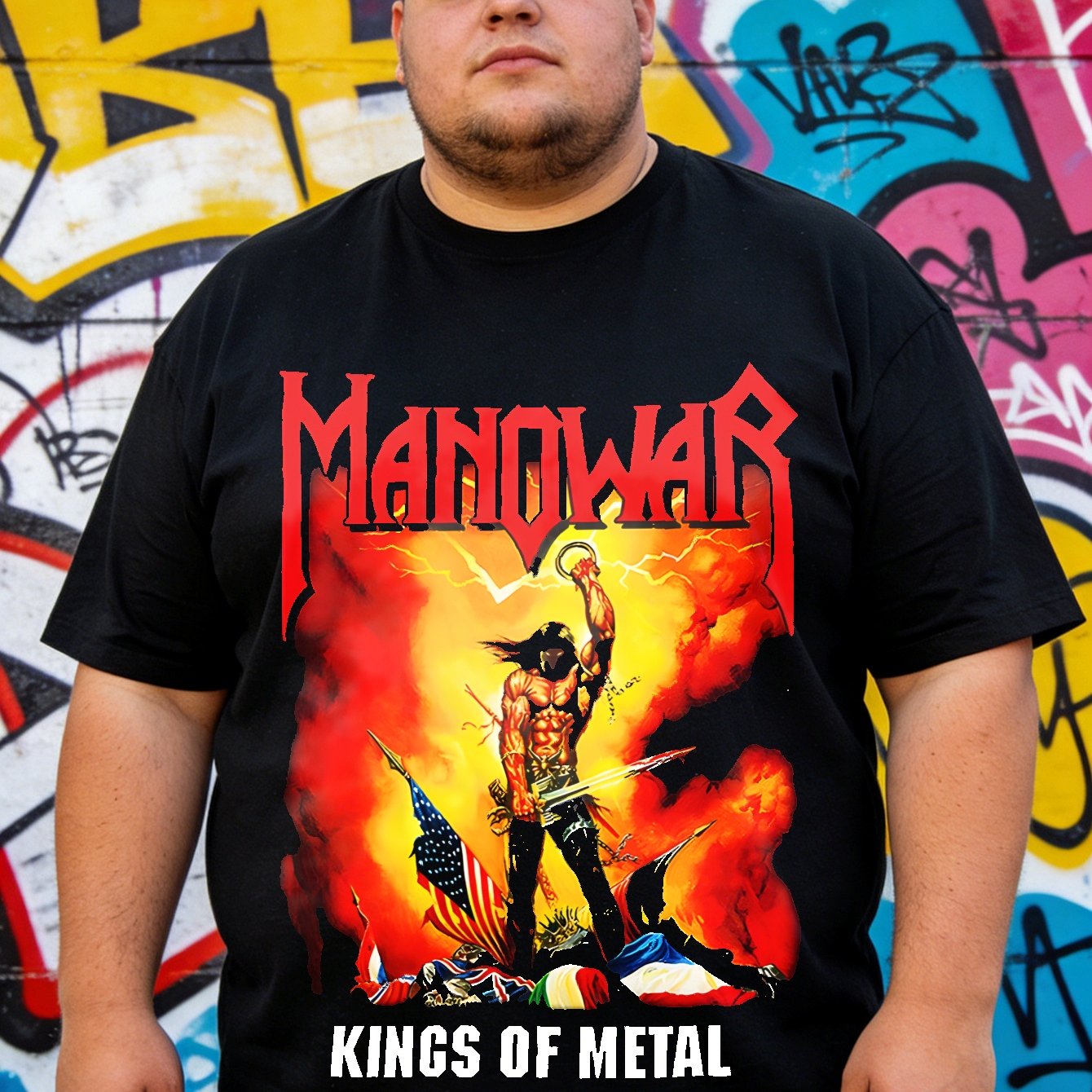 Image of Menowar Of Metal Band Logo Print For Music Fans And Heavy Metal Concerts, Plus Size