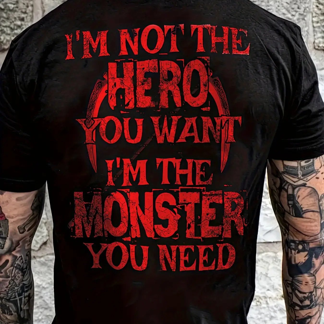 TEMU Men's Patterned T-shirt - " Me, I'm You Need" Back Print - Black With Red Lettering - Regular Fit Casual Everyday - Statement T-shirt For Comic