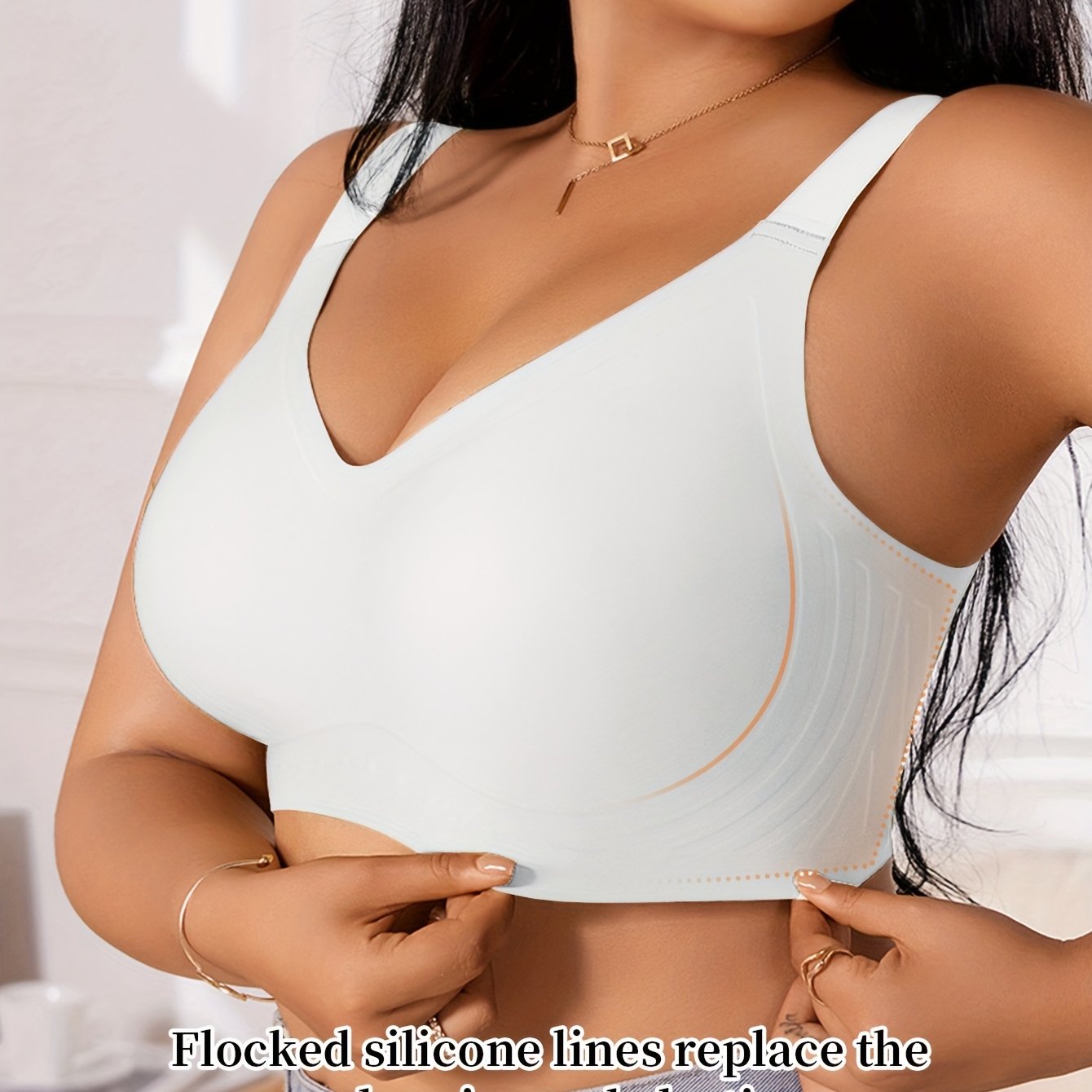 Women's Plus Size Seamless V-neck Jelly Strip Bra | Soft Support, Gathered , Anti-sagging, Removable Padding, U-shaped Back, Comfortable Wireless Design