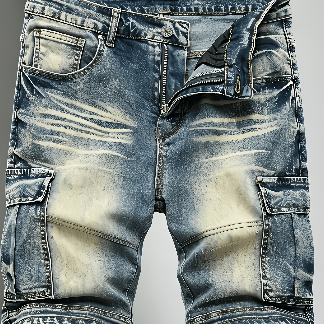 Summer Essential: Men's Vintage Distressed Gradient Faded Slim Stretch Cargo Denim Shorts, Western Street Trendy Casual All-match Bermuda Mid-length Jeans