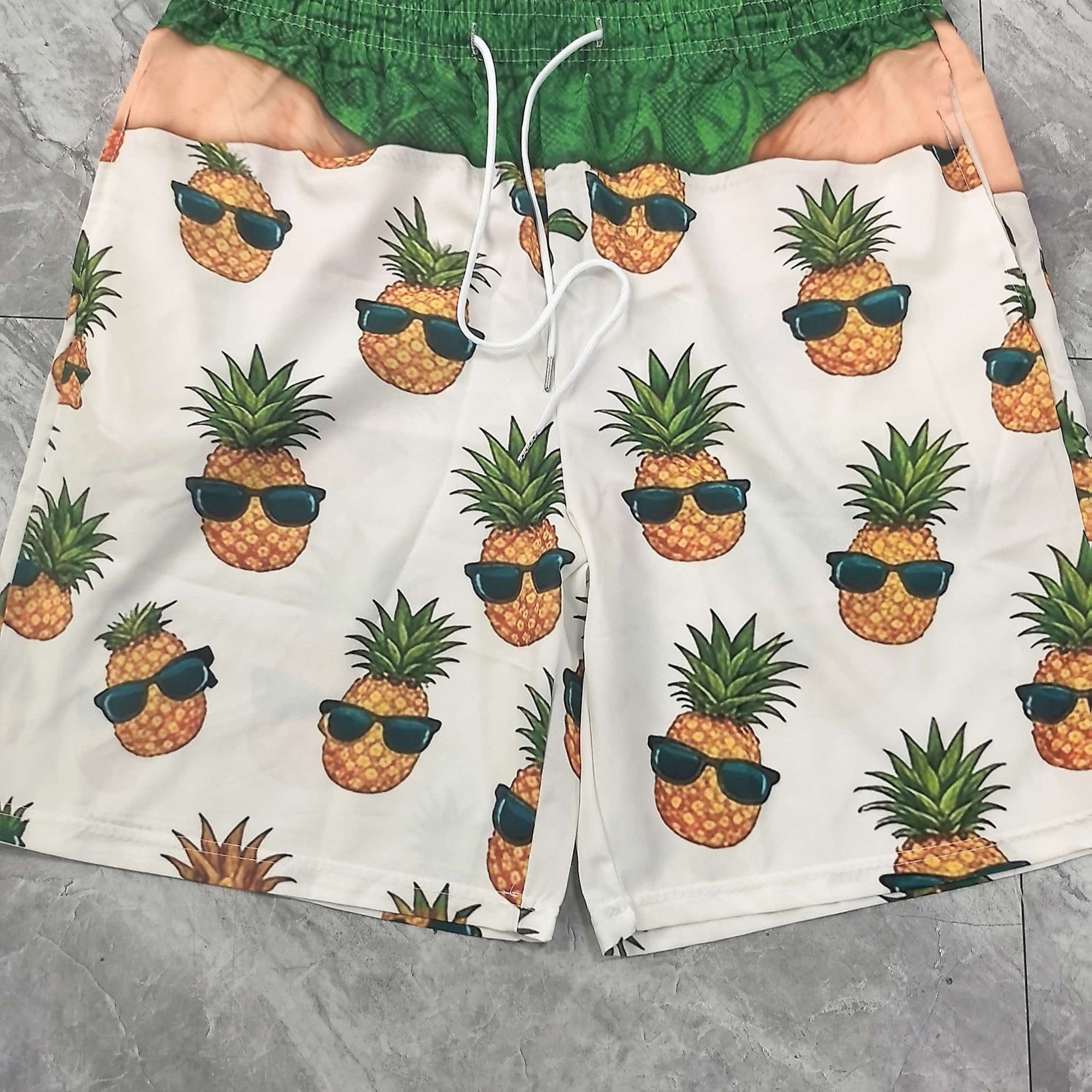 TEMU [printed Design - Not Textured] Men's Fun Pineapple Print Fashion Glasses Beach Shorts, Summer Seaside Vacation Casual Sports Shorts, Adult Male