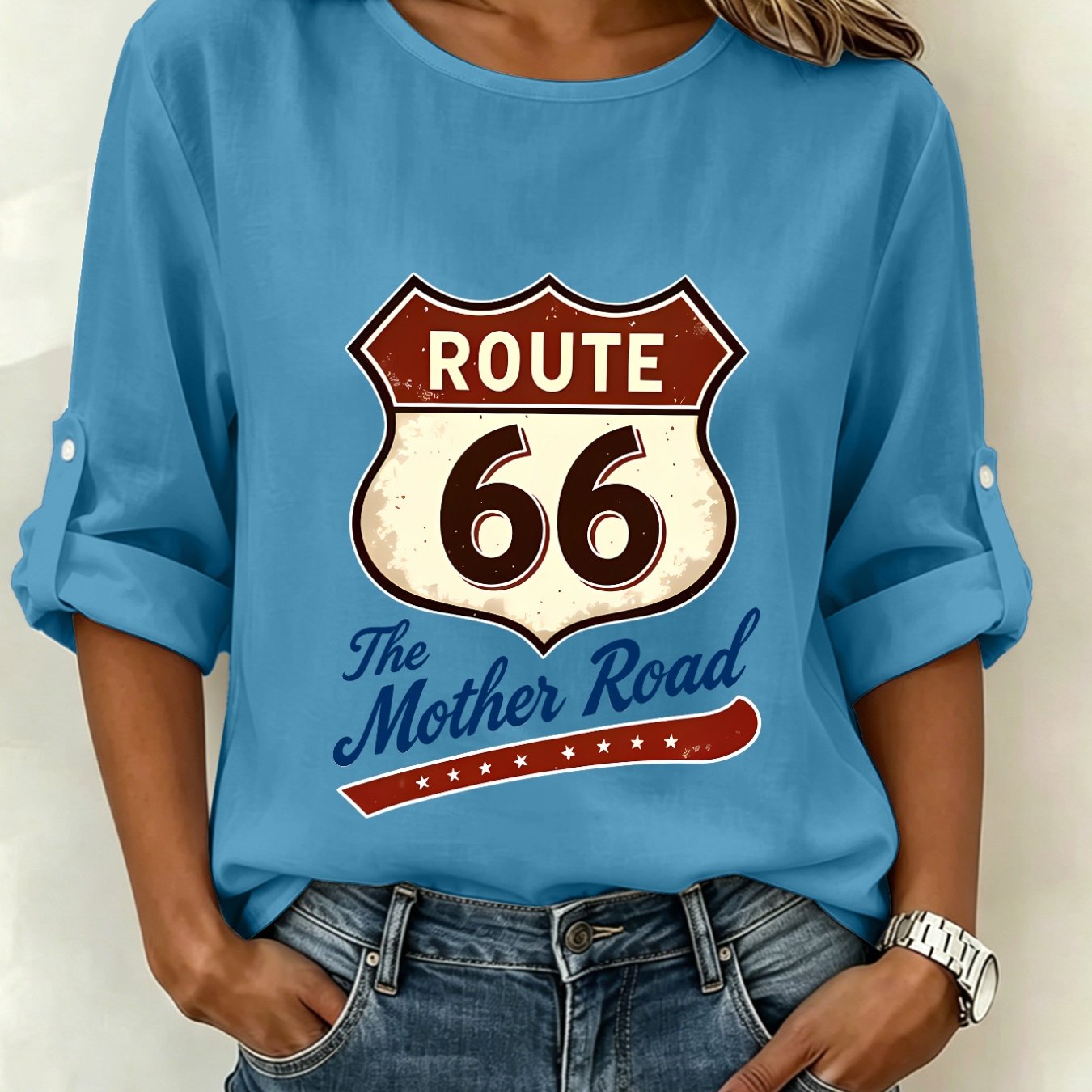 TEMU 1pc Retro Printed Long Sleeve T-shirt Classic Design Loose Fit Fashionable All-match New Y2k Style Women's Casual Athletic Top Rolled Sleeve