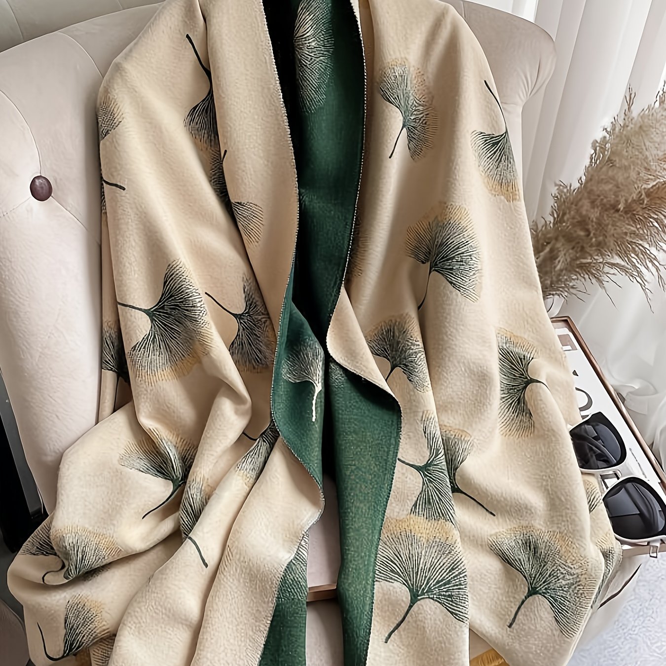 E-shop Große Größen - Herbst Winter Wendbarer Kunstseiden-Kaschmir Löwenzahn Jacquard Doppelseitiger Zweifarbiger Tragbarer Winddichter Warmer Schal