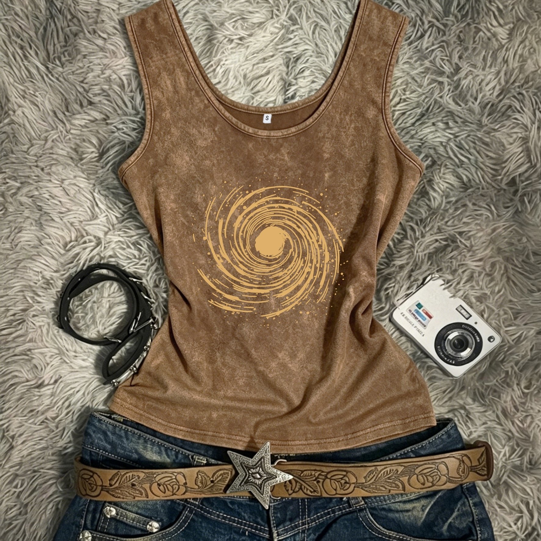 Women's Summer Snowflake Vest - "distressed Warm Swirl" Print, Machine Washable, Soft Fabric, Street Style, Versatile Top.