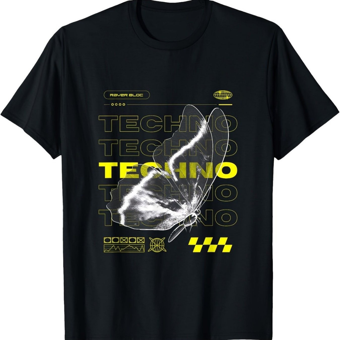 Image of Men's Techno Rave Graphic T-shirt | Techno With & Print, Short Sleeve Round Neck, Casual Party Shirt For Rave Events & Casual Attire, Fit (small, Black A2) - Apparel With