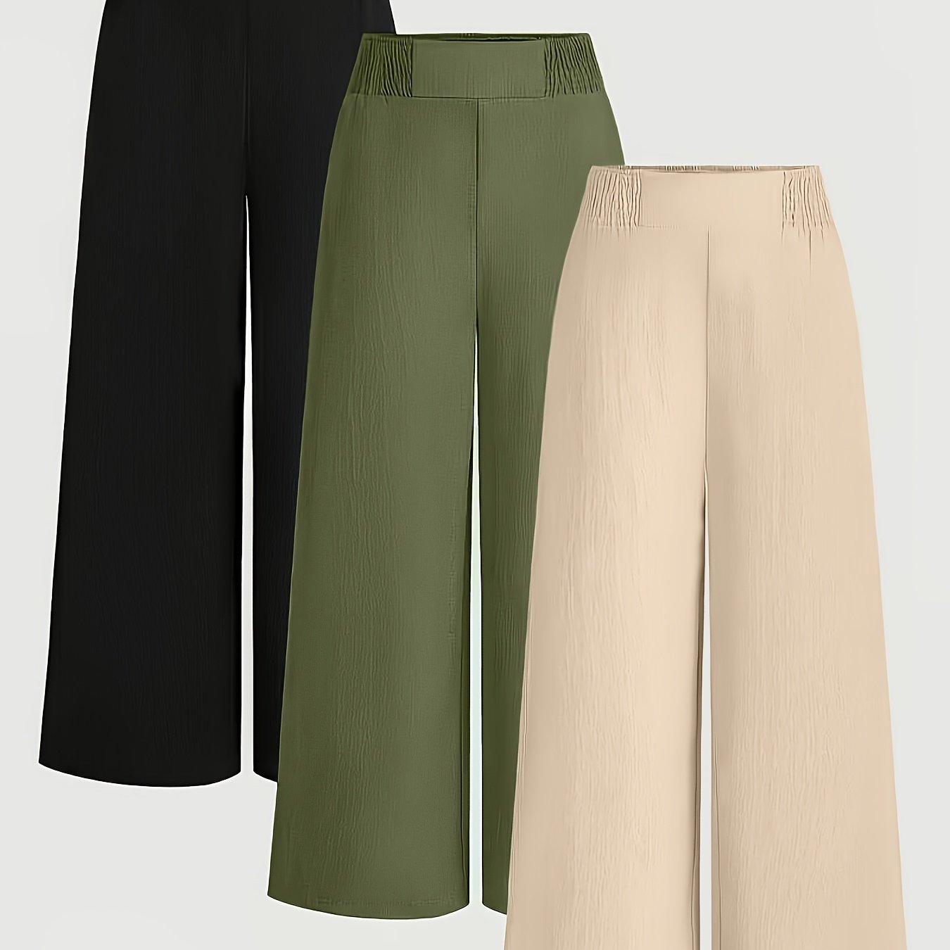 Image of [three-piece Set] European And American Solid Color High-waisted Wide-leg Pants Casual Sports Straight-leg Pants
