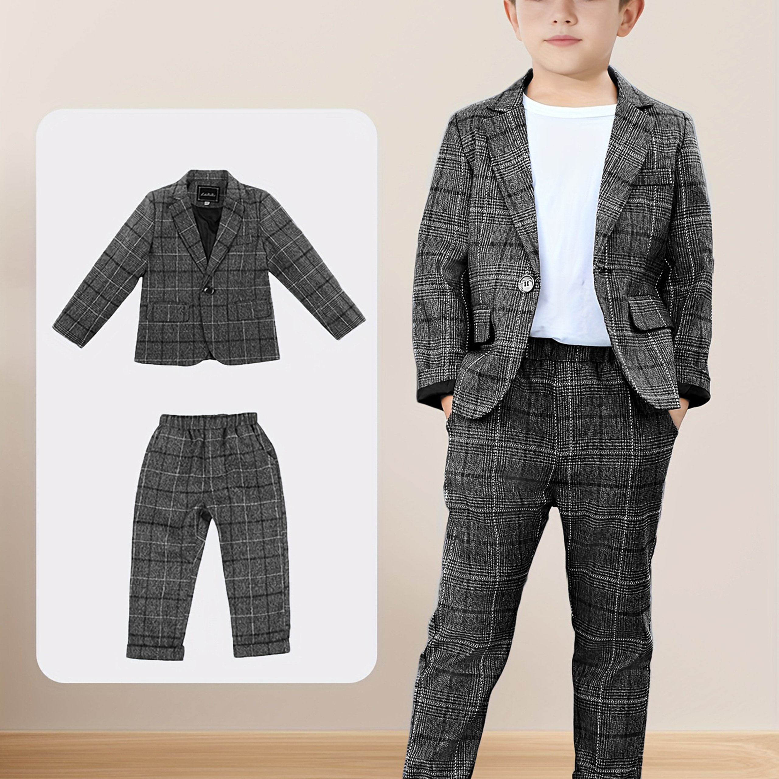 Image of Suit Set 2pcs Outfit Spring Autumn New Performance Boy Korean Style 1st Birthday Flower Boy Dress