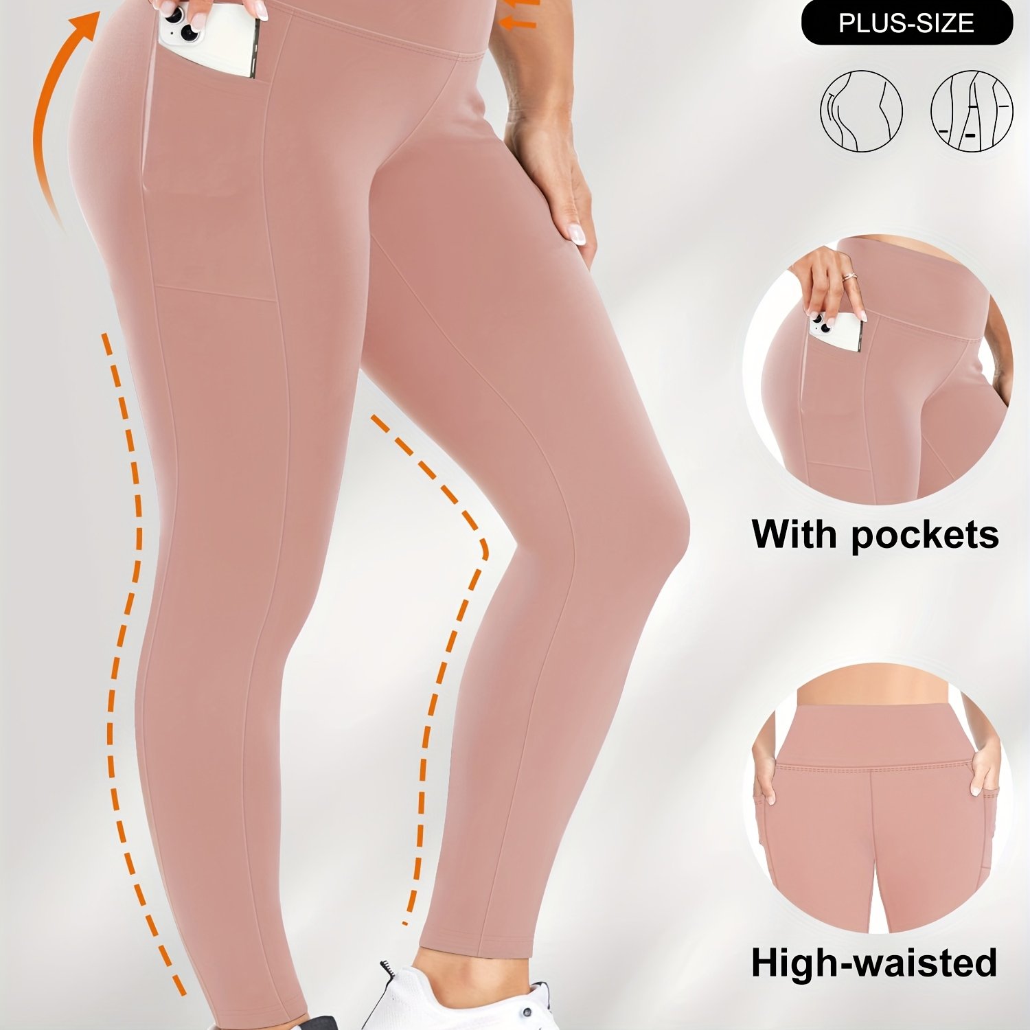 Image of Plus Size - Plus Size - Women's Plus Size High-waisted Leggings - Comfortable And Soft Pants With High Elastic Fabric And Side Pockets, Ideal For Casual And Formal Wear In