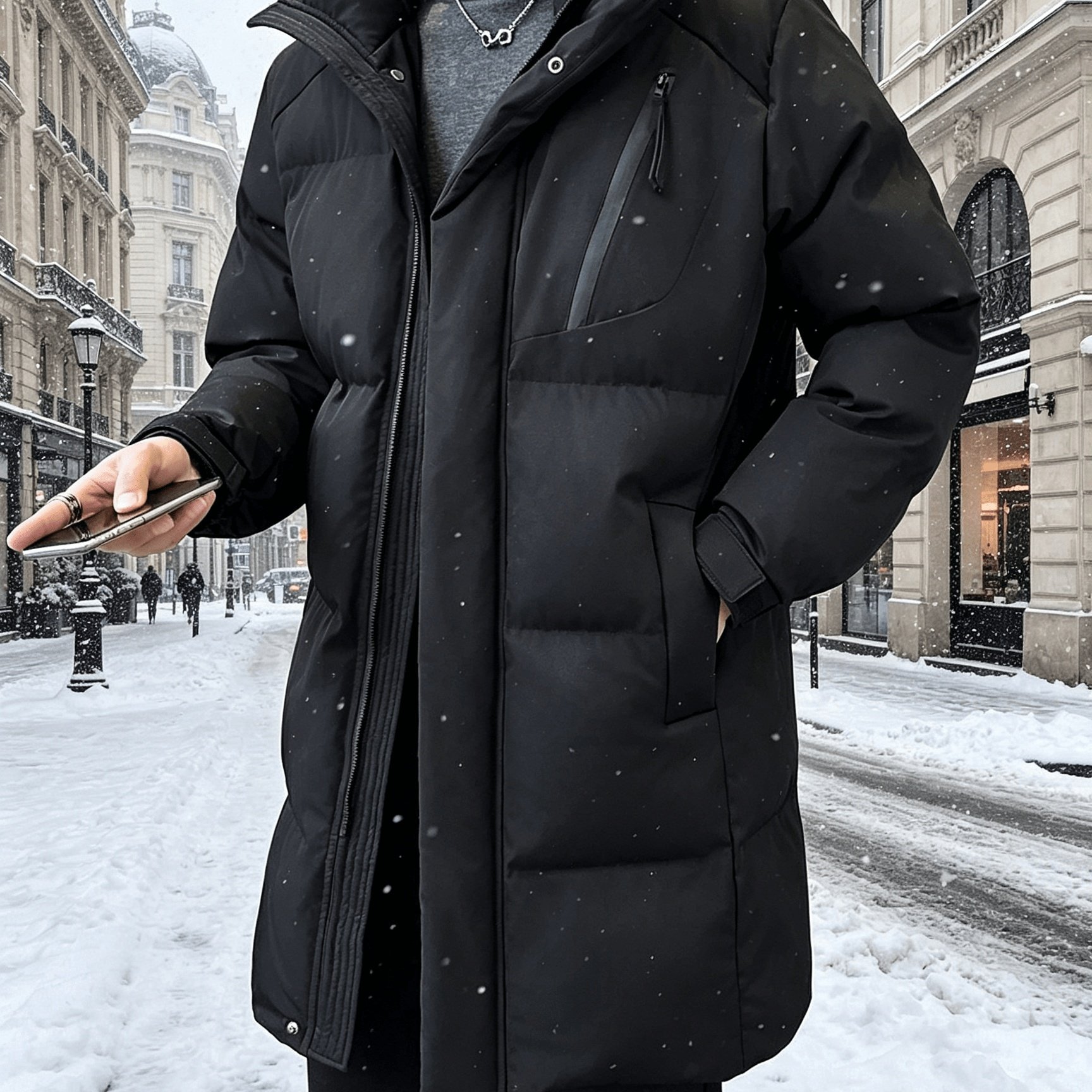 TEMU Plus-size Winter Men's Casual Outdoor Long Padded Thickened Warm Hooded Jacket, Plus Size