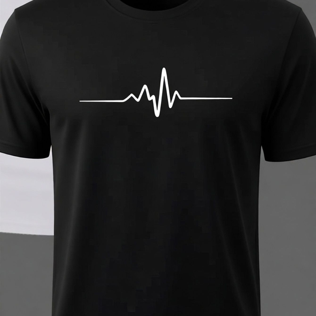 Image of Men's 100% T-shirts With Heartbeat Graphic Print - Breathable Short-sleeve Crew Neck, Regular Fit, Casual Shirts Suitable For Gym, Outdoor & , Machine Washable In White, Black, Wine Red, Unisex