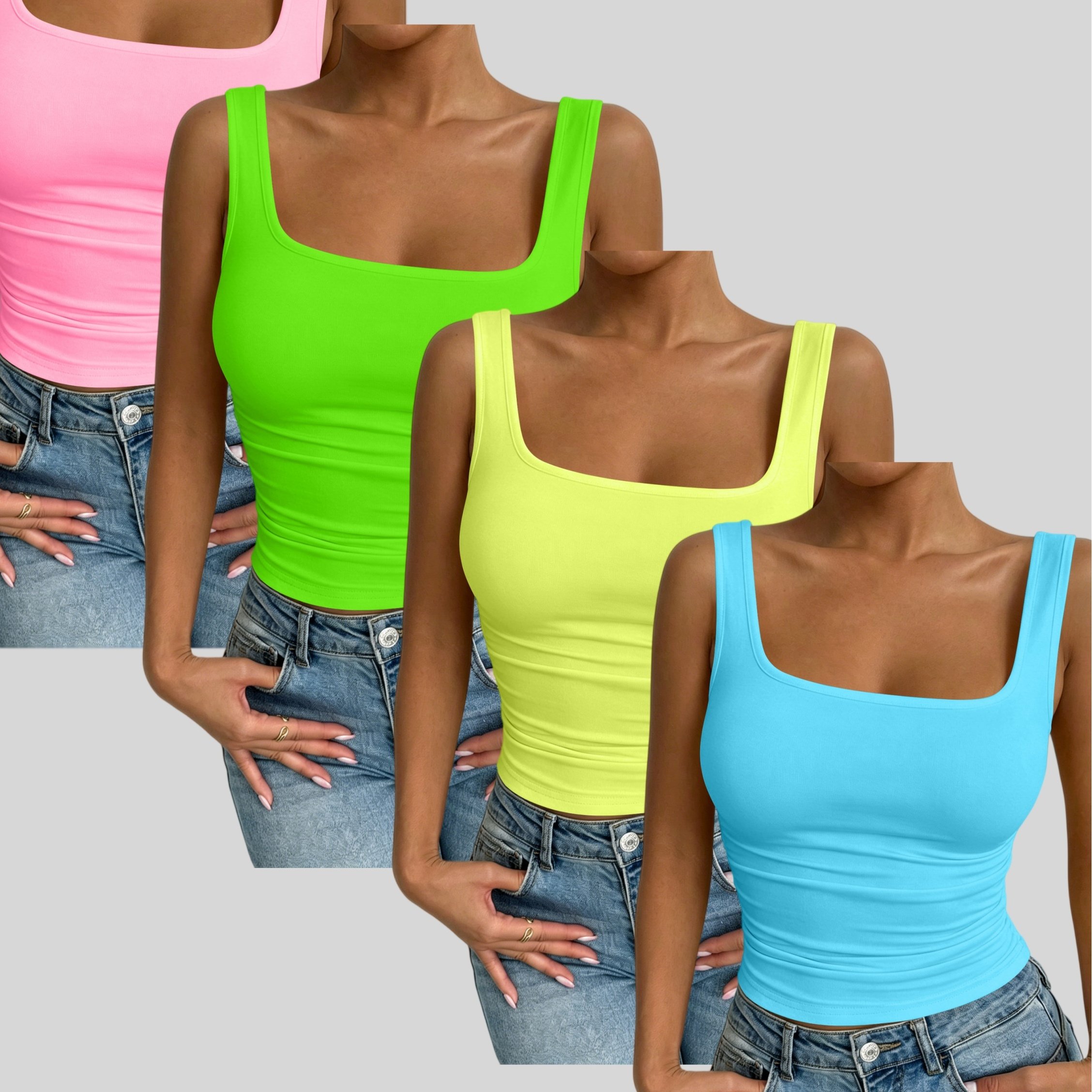 TEMU Women's Slim Fit Versatile Casual Comfortable Square Neck Vest 4pcs Set