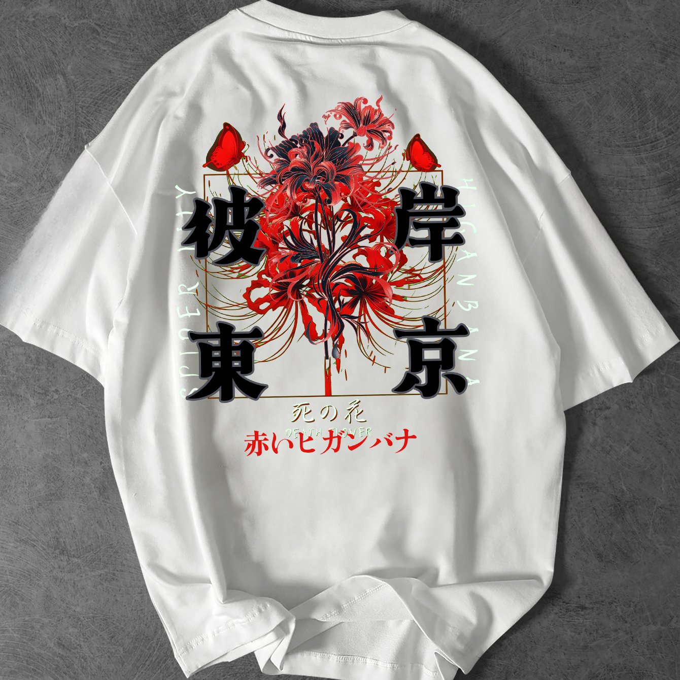 TEMU Men's T-shirt, Trendy With 'higanbana Elements', Short-sleeved With Heat Transfer Print