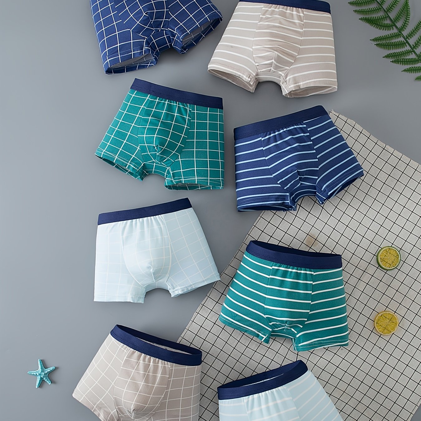 Image of 8pcs Boxer Briefs, Summer Mid-size Boys' Same Style Striped Underwear With Elastic Waistband, Soft And Comfortable For Young Boys Aged 4-12, Brother-compatible Square Underpants, Washable Style